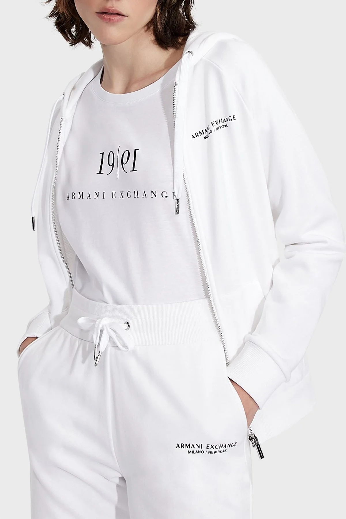 Armani Exchange Pamuklu Fermuarlı Regular Fit Kapüşonlu Bayan Sweat 8NYM28 YJE5Z 1100 BEYAZ - 3
