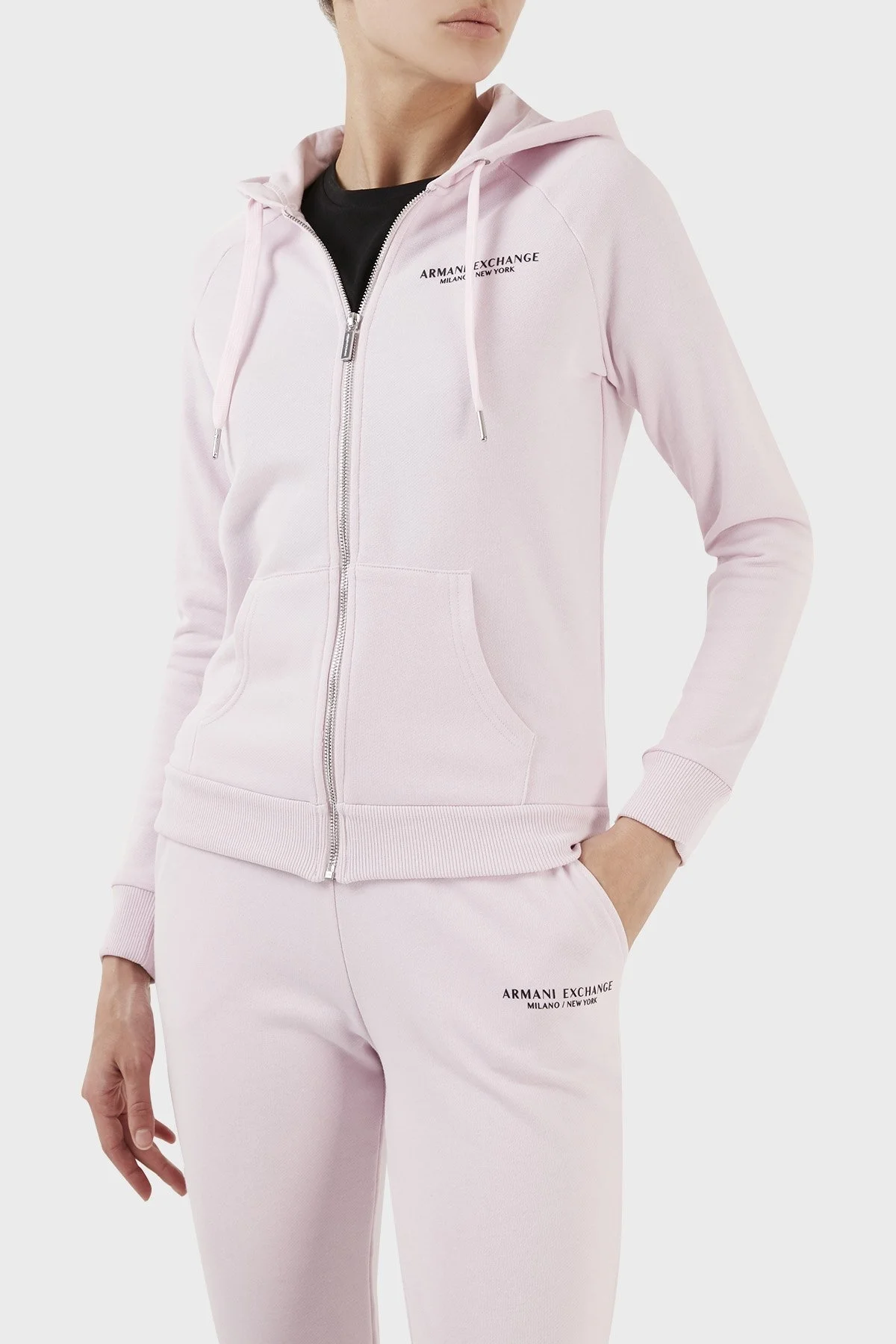 Armani Exchange Pamuklu Fermuarlı Regular Fit Kapüşonlu Bayan Sweat 8NYM28 YJE5Z 14AN PEMBE - 1