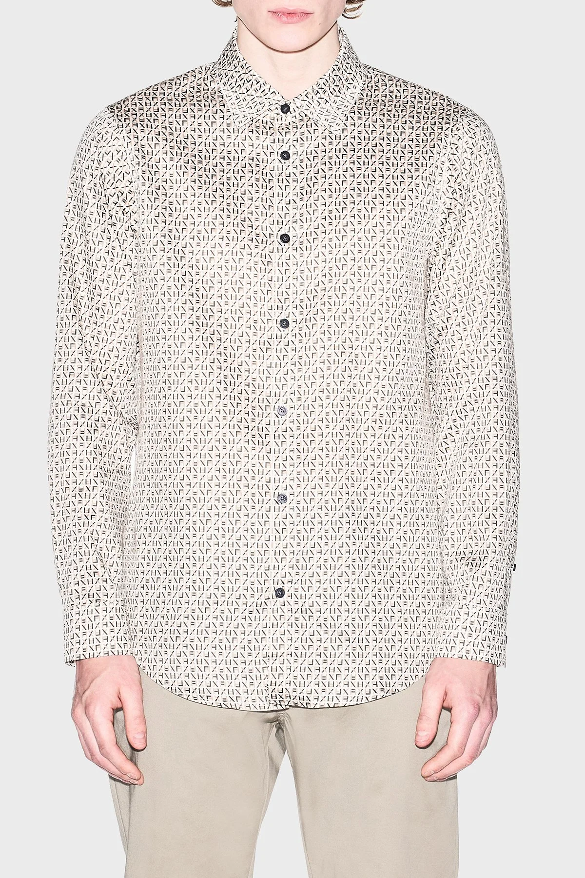 Armani Exchange Pamuklu Harf Logolu Regular Fit Erkek Gömlek XM001942 AF19194 F1165 BEJ - 1