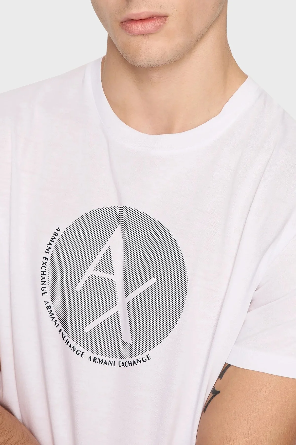 Armani Exchange Pamuklu Jarse Slim Fit Bisiklet Yaka Erkek T Shirt 6RZTAG ZJA5Z 1100 BEYAZ - 3