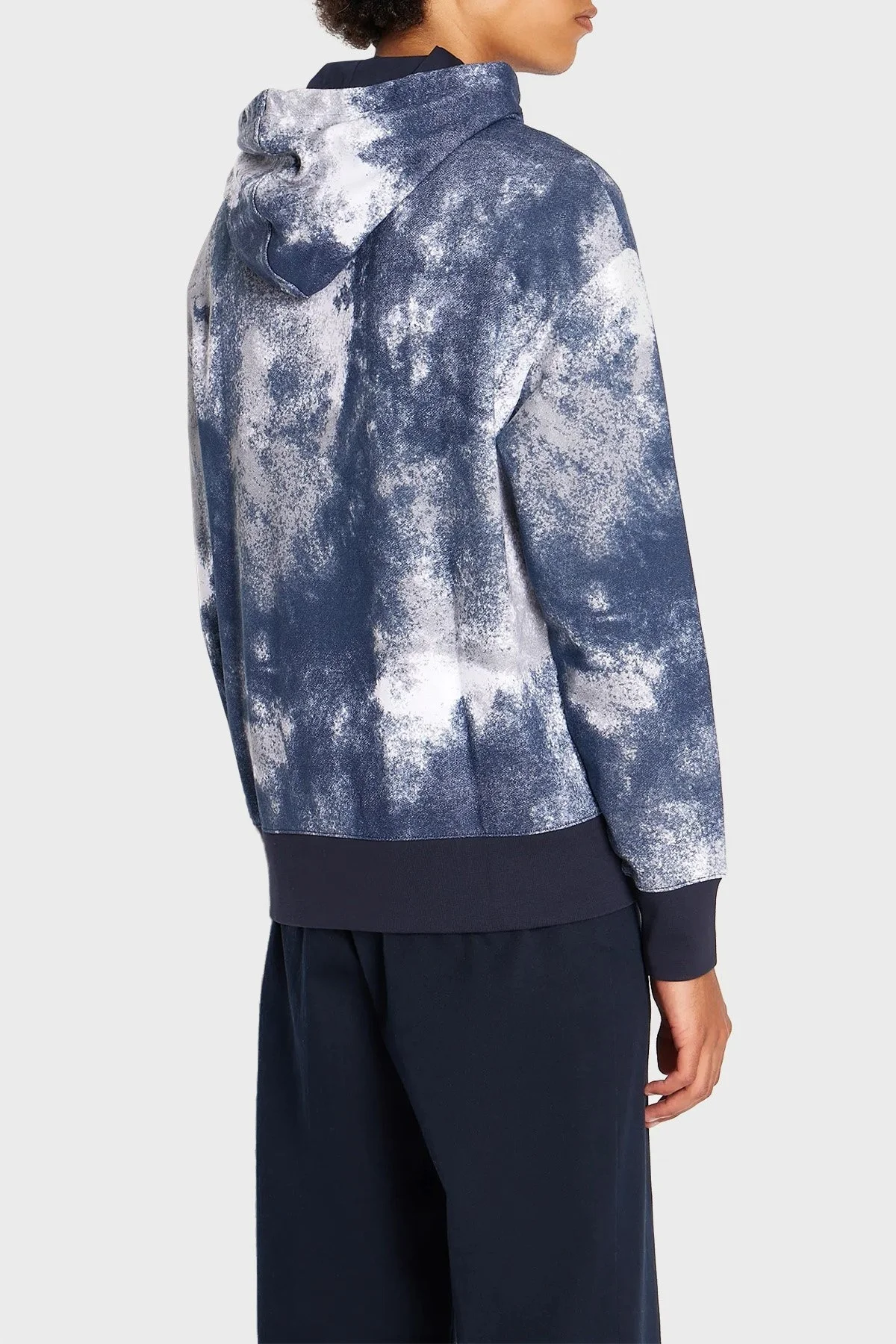 Armani Exchange Pamuklu Kapüşonlu Fermuarlı Regular Fit Tasarım Erkek Sweat 6RZMJL ZJDGZ 21CE BEYAZ-MAVİ - 2