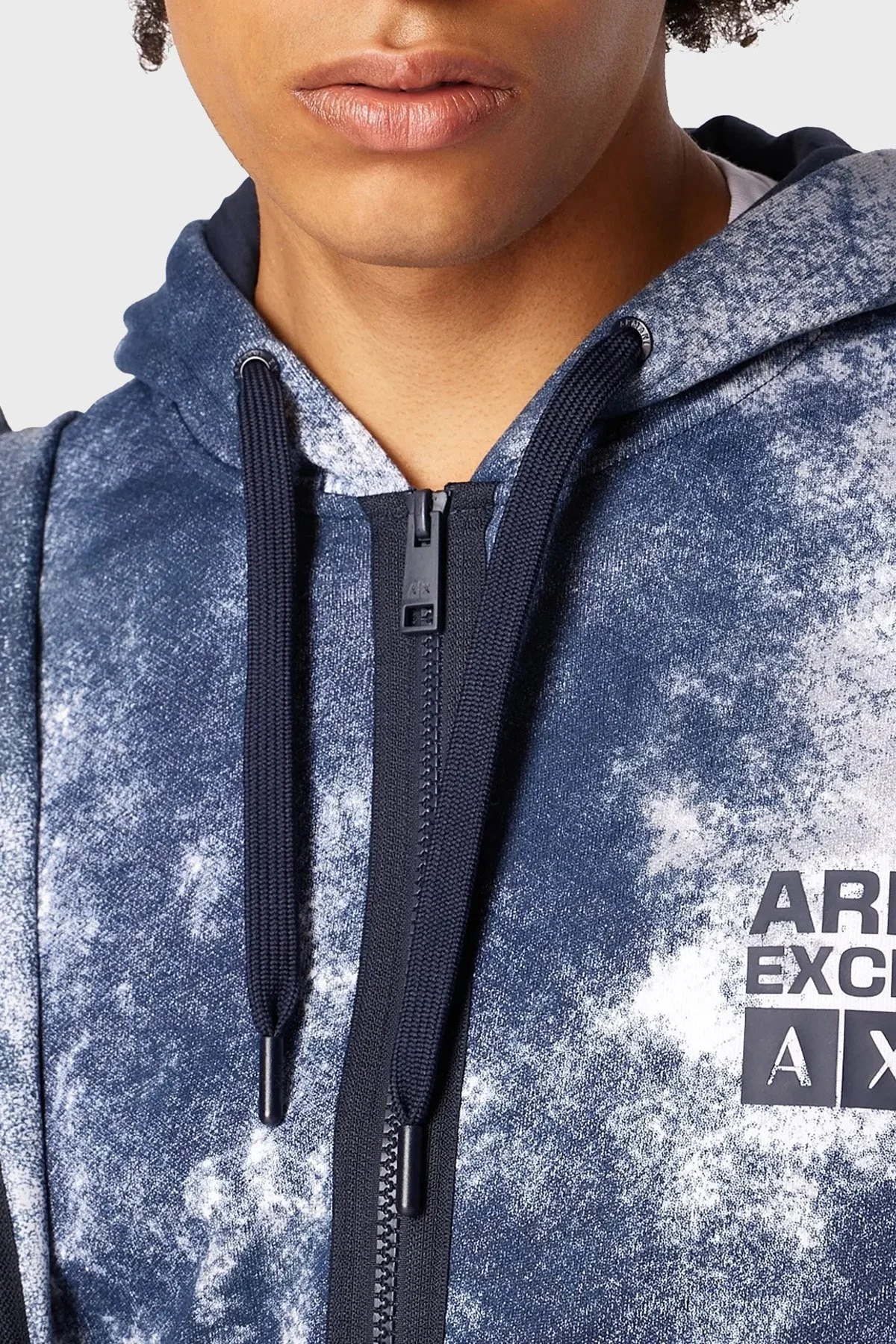 Armani Exchange Pamuklu Kapüşonlu Fermuarlı Regular Fit Tasarım Erkek Sweat 6RZMJL ZJDGZ 21CE BEYAZ-MAVİ - 3