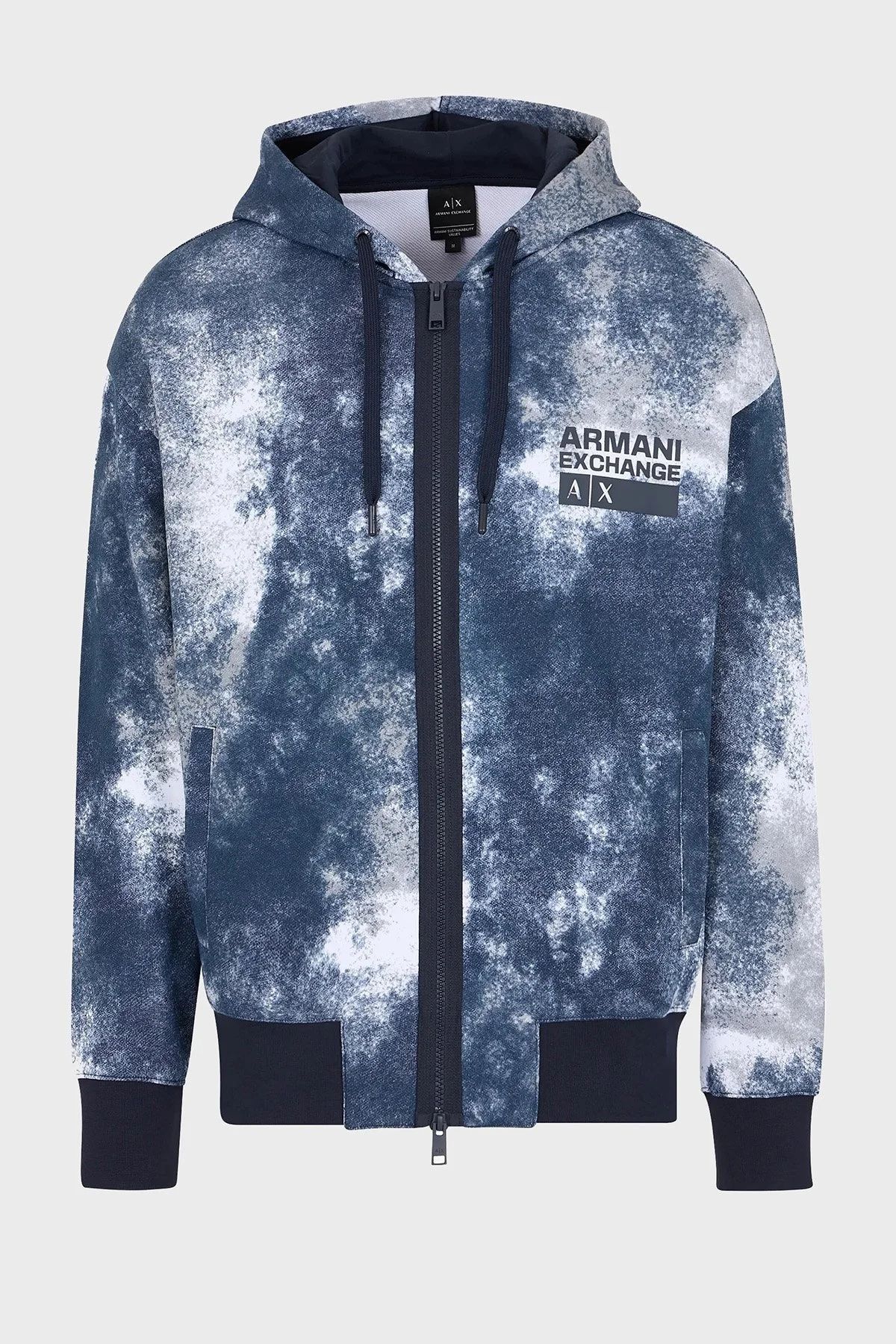 Armani Exchange Pamuklu Kapüşonlu Fermuarlı Regular Fit Tasarım Erkek Sweat 6RZMJL ZJDGZ 21CE BEYAZ-MAVİ - 4