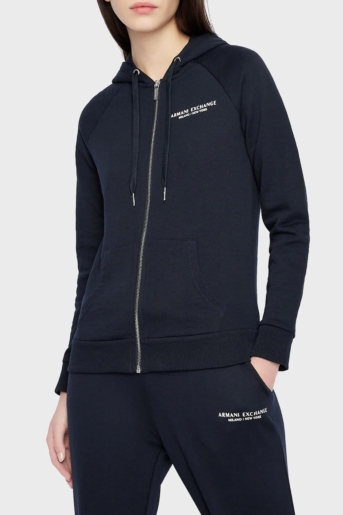 Armani Exchange Pamuklu Fermuarlı Regular Fit Kapüşonlu Bayan Sweat 8NYM28 YJE5Z 1510 LACİVERT - 1