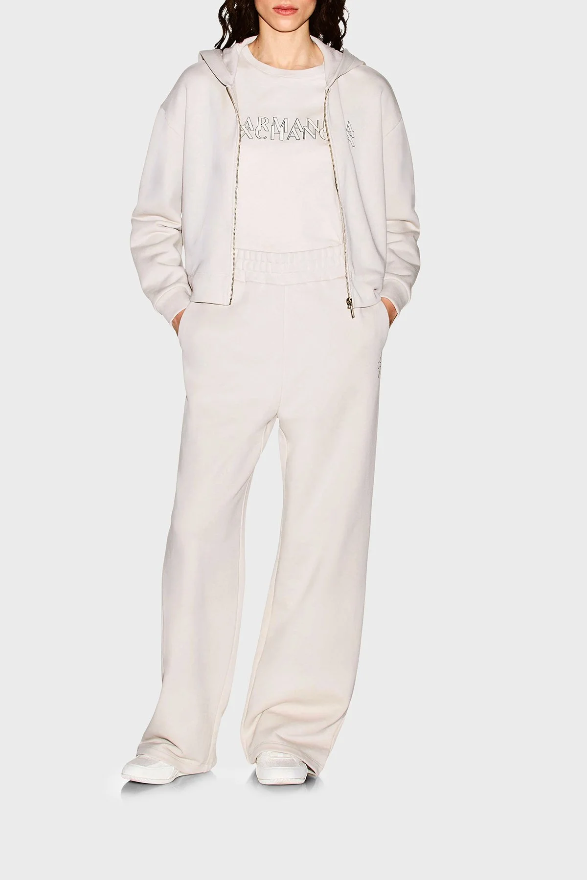 Armani Exchange Pamuklu Lastikli Bel Bol Paça Kadın Pantolon XW002404 AF25528 U1039 Ekru - 2