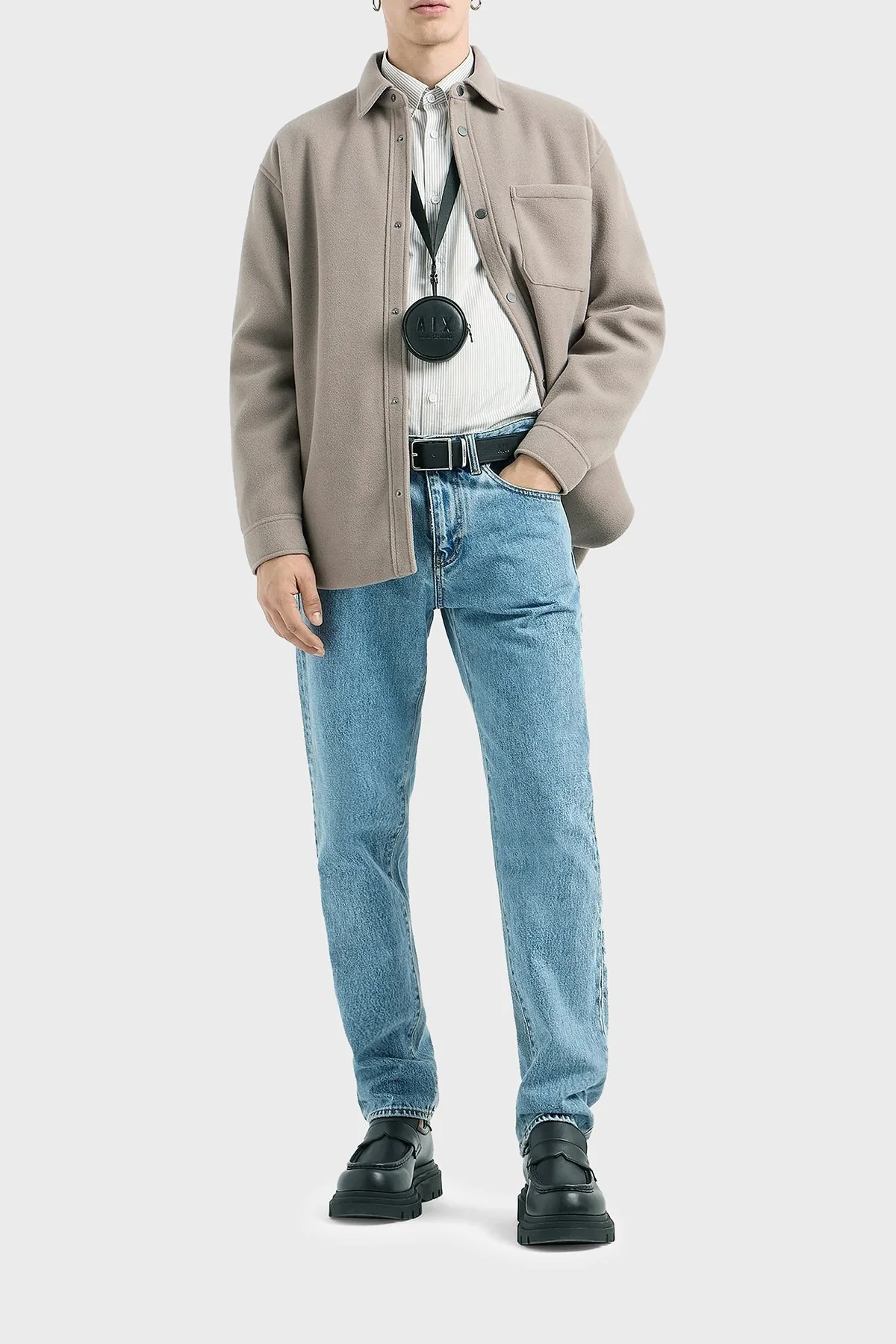 Armani Exchange Pamuklu Logolu Loose Fit Erkek Gömlek 6DZB33 ZN5PZ 17AC VİZON - 2