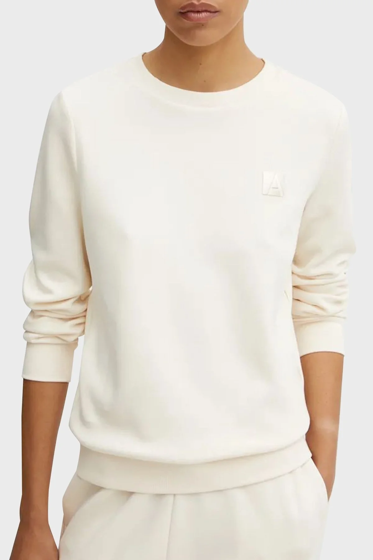 Armani Exchange Pamuklu Logolu Regular Fit Bisiklet Yaka Bayan Sweat 6DYM62 YJFYZ 1130 EKRU - 1