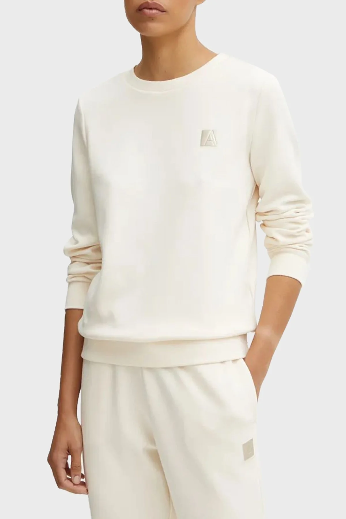 Armani Exchange Pamuklu Logolu Regular Fit Bisiklet Yaka Bayan Sweat 6DYM62 YJFYZ 1130 EKRU - 4