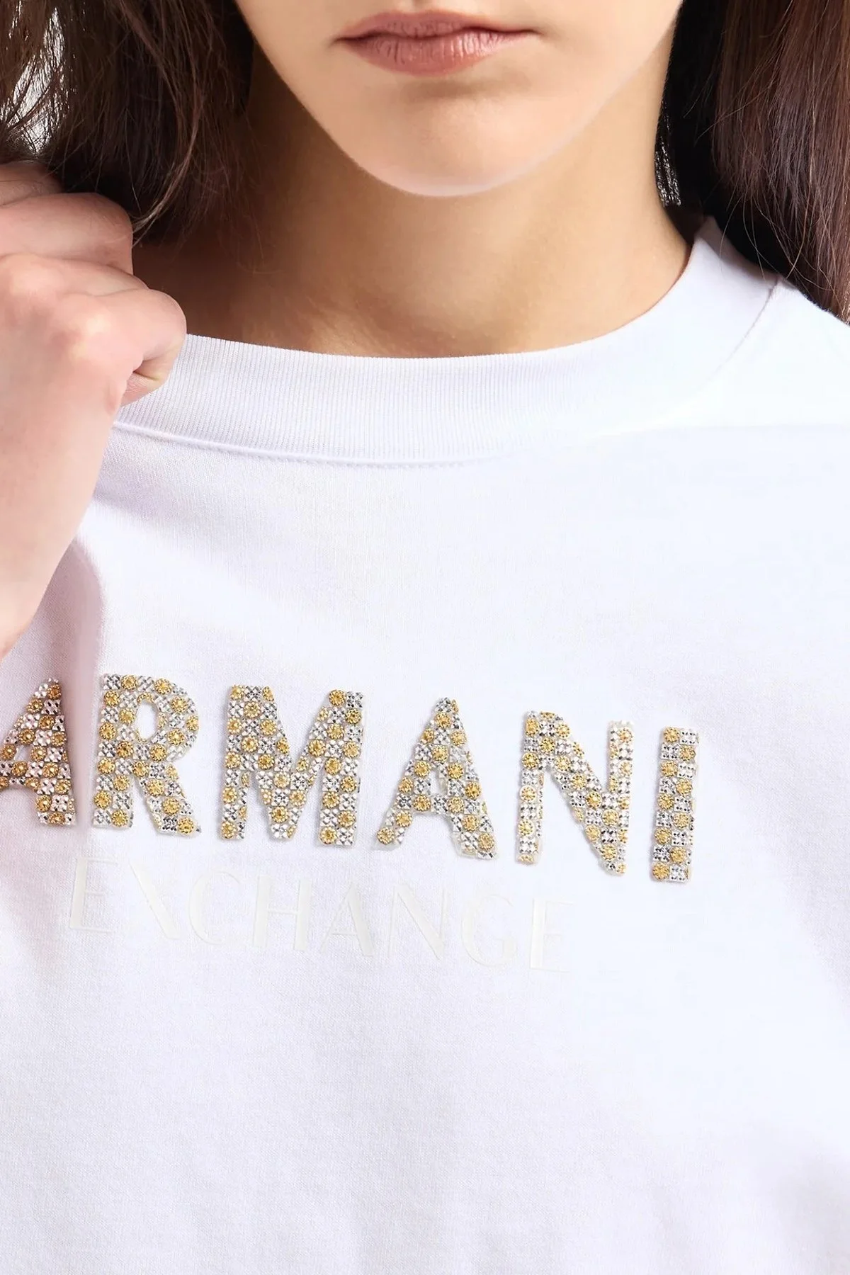 Armani Exchange Pamuklu Logolu Regular Fit Bisiklet Yaka Bayan T Shirt 6DYT36 YJ7VZ 1000 BEYAZ - 4