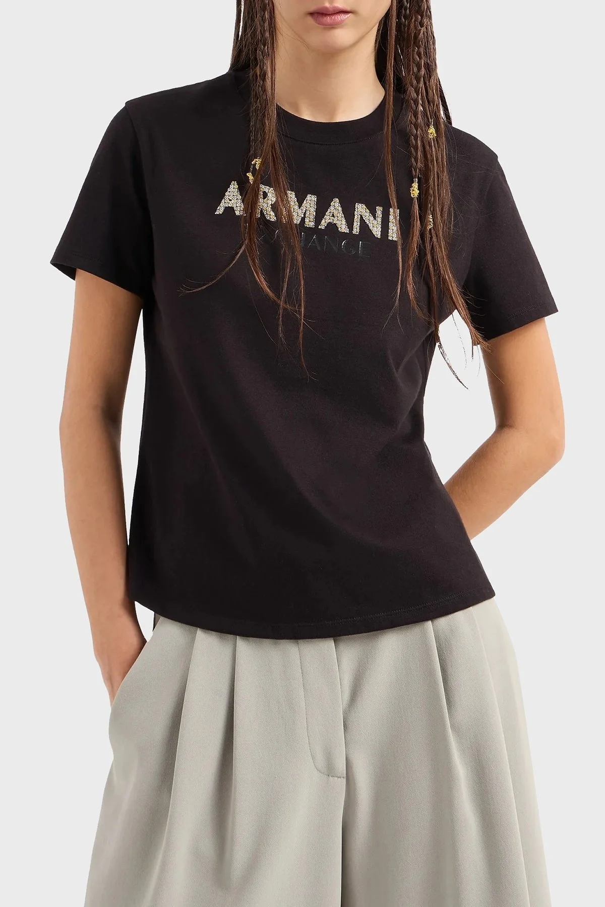 Armani Exchange Pamuklu Logolu Regular Fit Bisiklet Yaka Bayan T Shirt 6DYT36 YJ7VZ 1200 SİYAH - 6