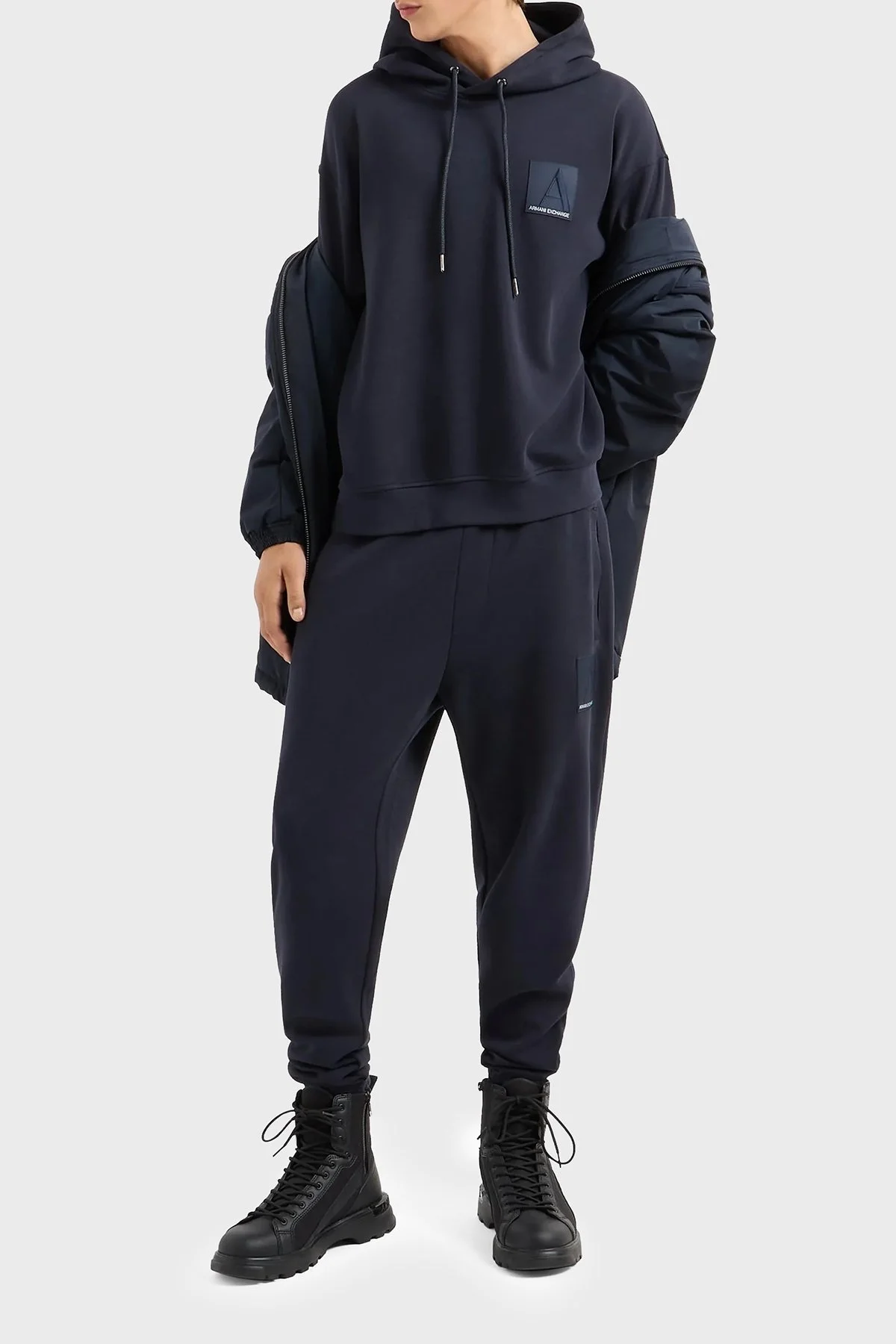 Armani Exchange Pamuklu Logolu Regular Fit Kapüşonlu Erkek Sweat 6DZMJB ZJNKZ 1510 LACİVERT - 3