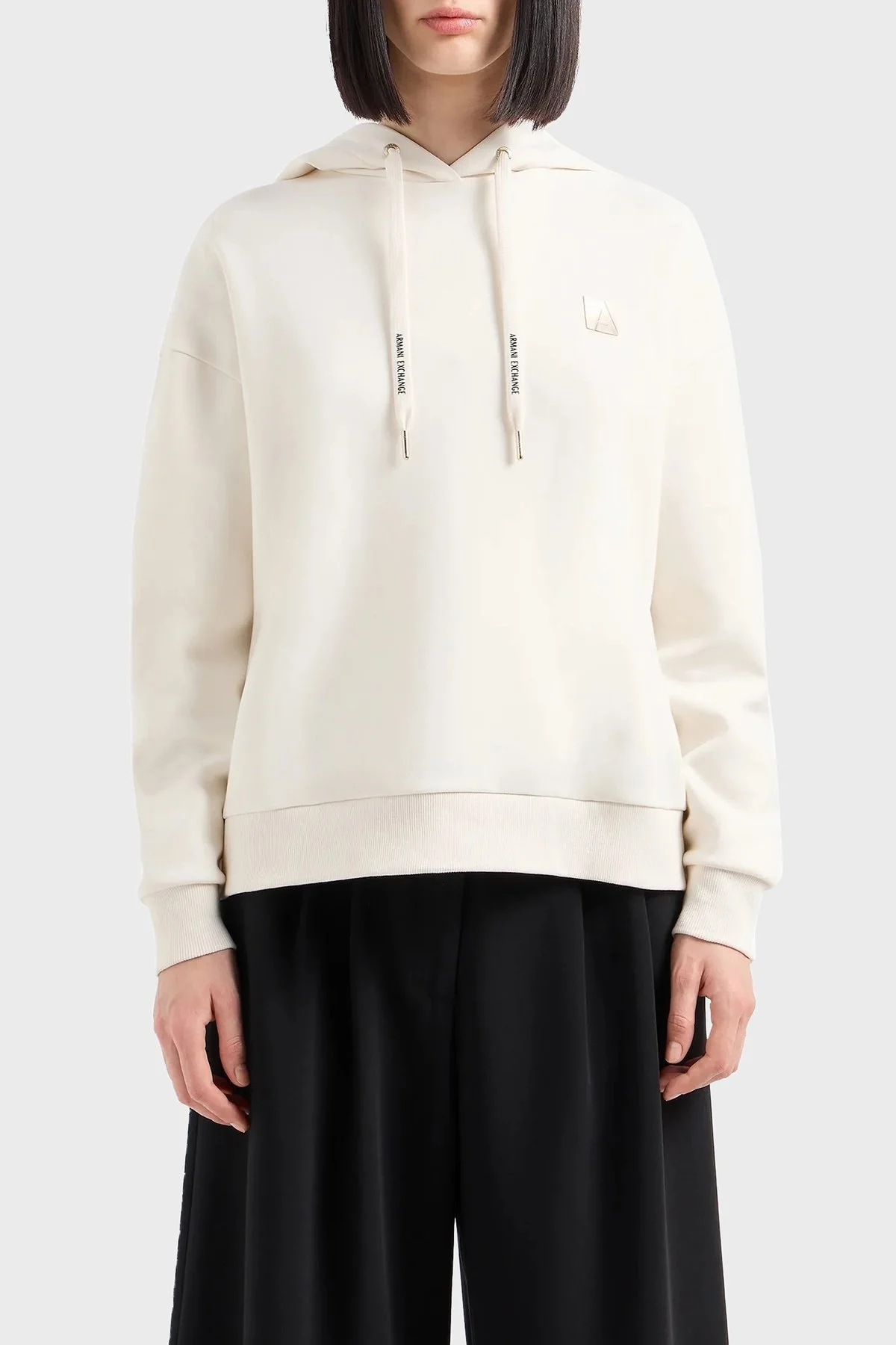 Armani Exchange Pamuklu Logolu Regular Fit Kapüşonlu Yaka Bayan Sweat 6DYM61 YJFYZ 1130 EKRU - 1