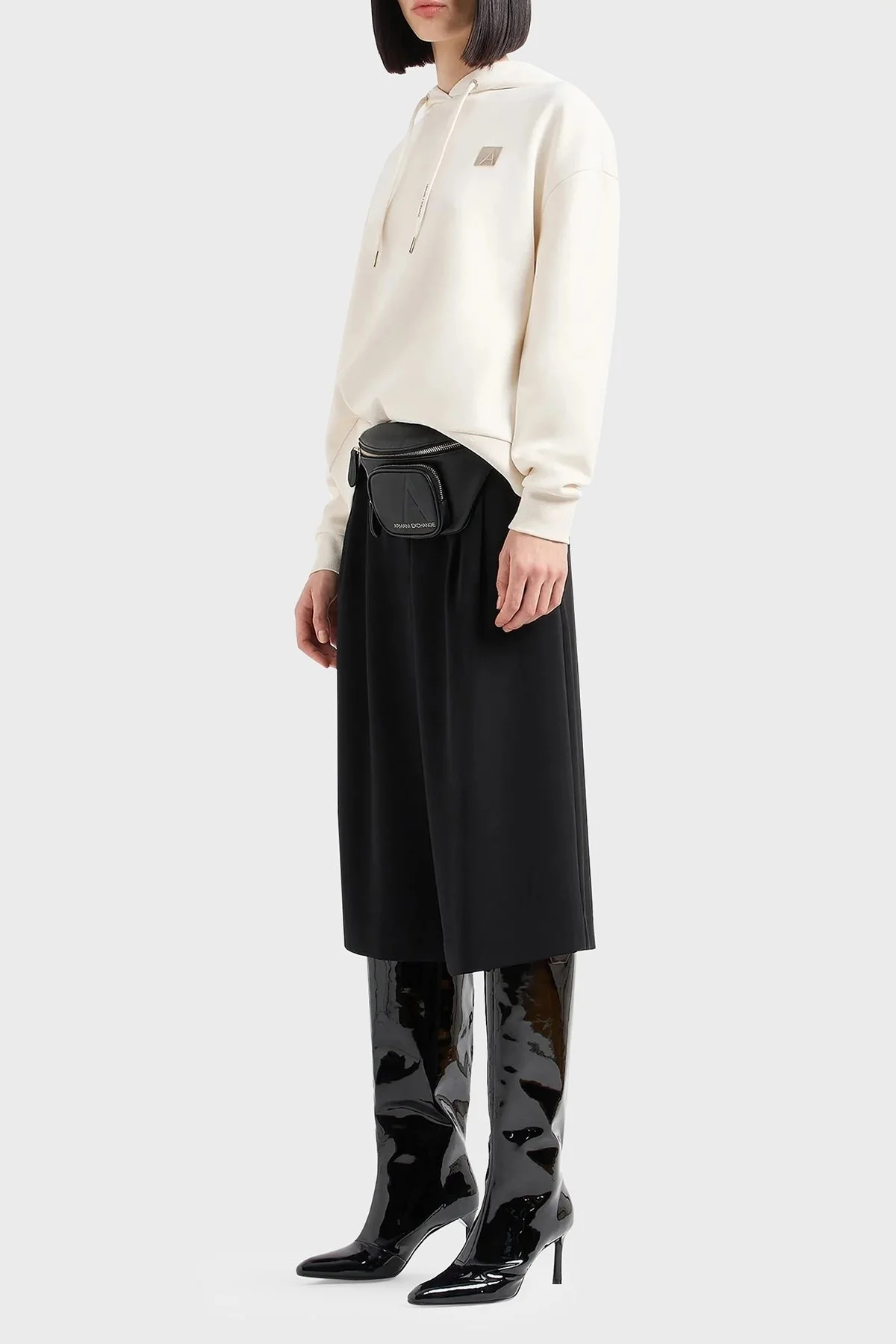 Armani Exchange Pamuklu Logolu Regular Fit Kapüşonlu Yaka Bayan Sweat 6DYM61 YJFYZ 1130 EKRU - 2