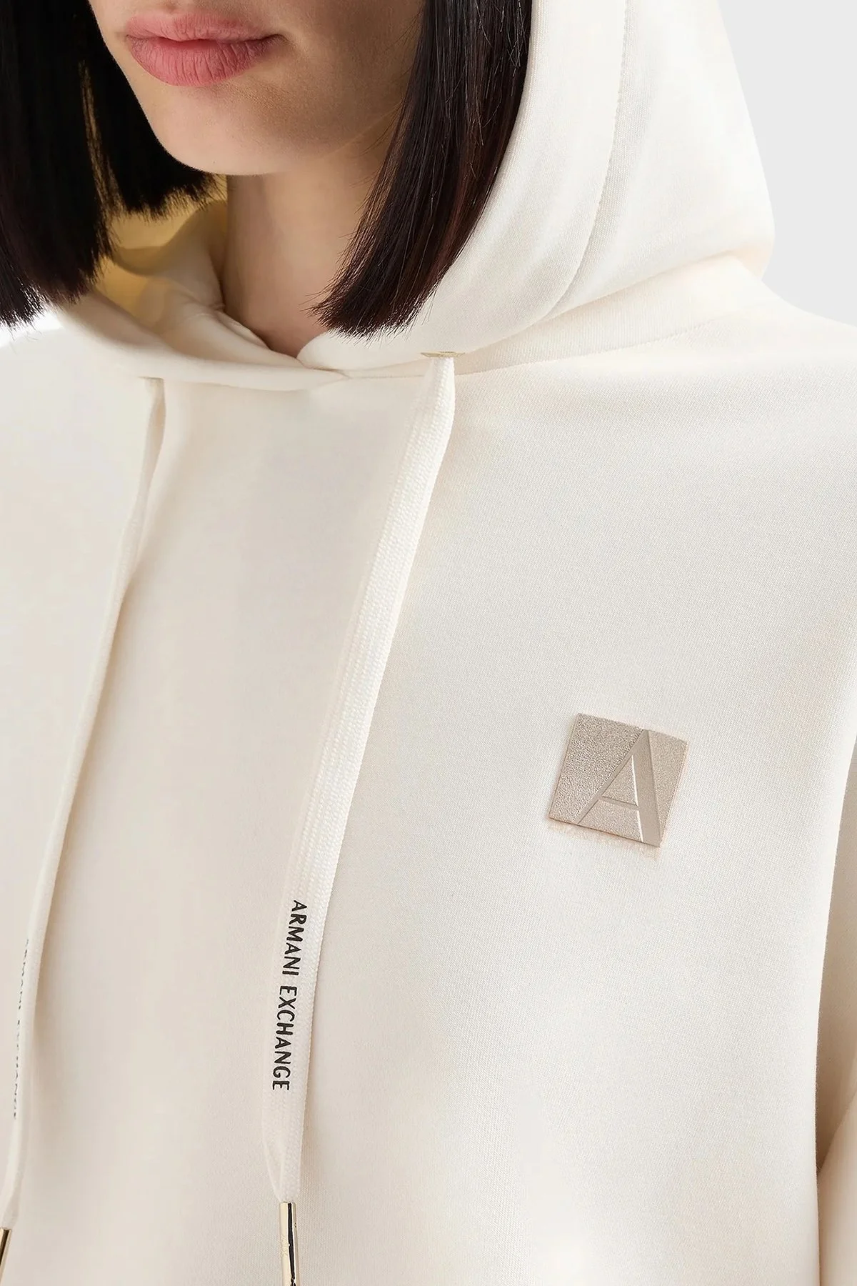 Armani Exchange Pamuklu Logolu Regular Fit Kapüşonlu Yaka Bayan Sweat 6DYM61 YJFYZ 1130 EKRU - 3