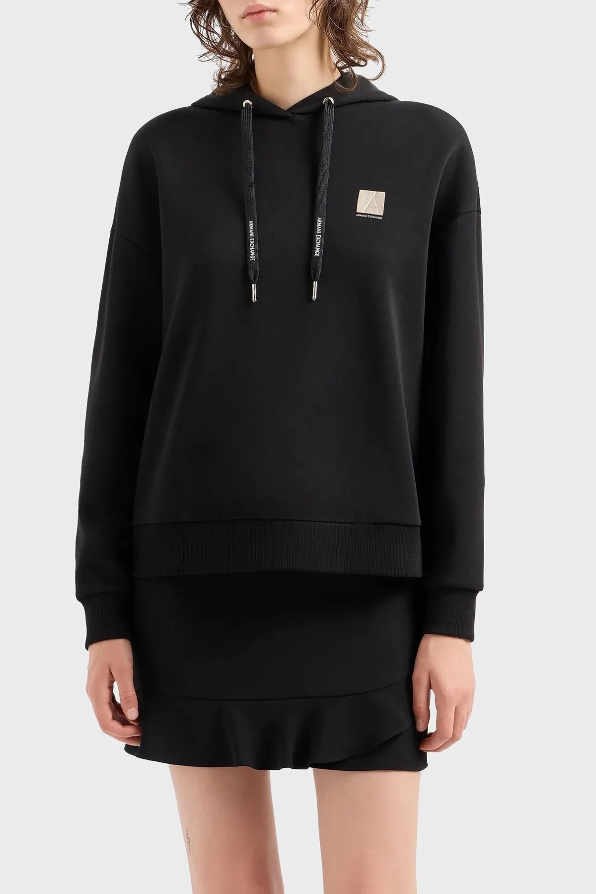 Armani Exchange Pamuklu Logolu Regular Fit Kapüşonlu Yaka Bayan Sweat 6DYM61 YJFYZ 1200 SİYAH - 1