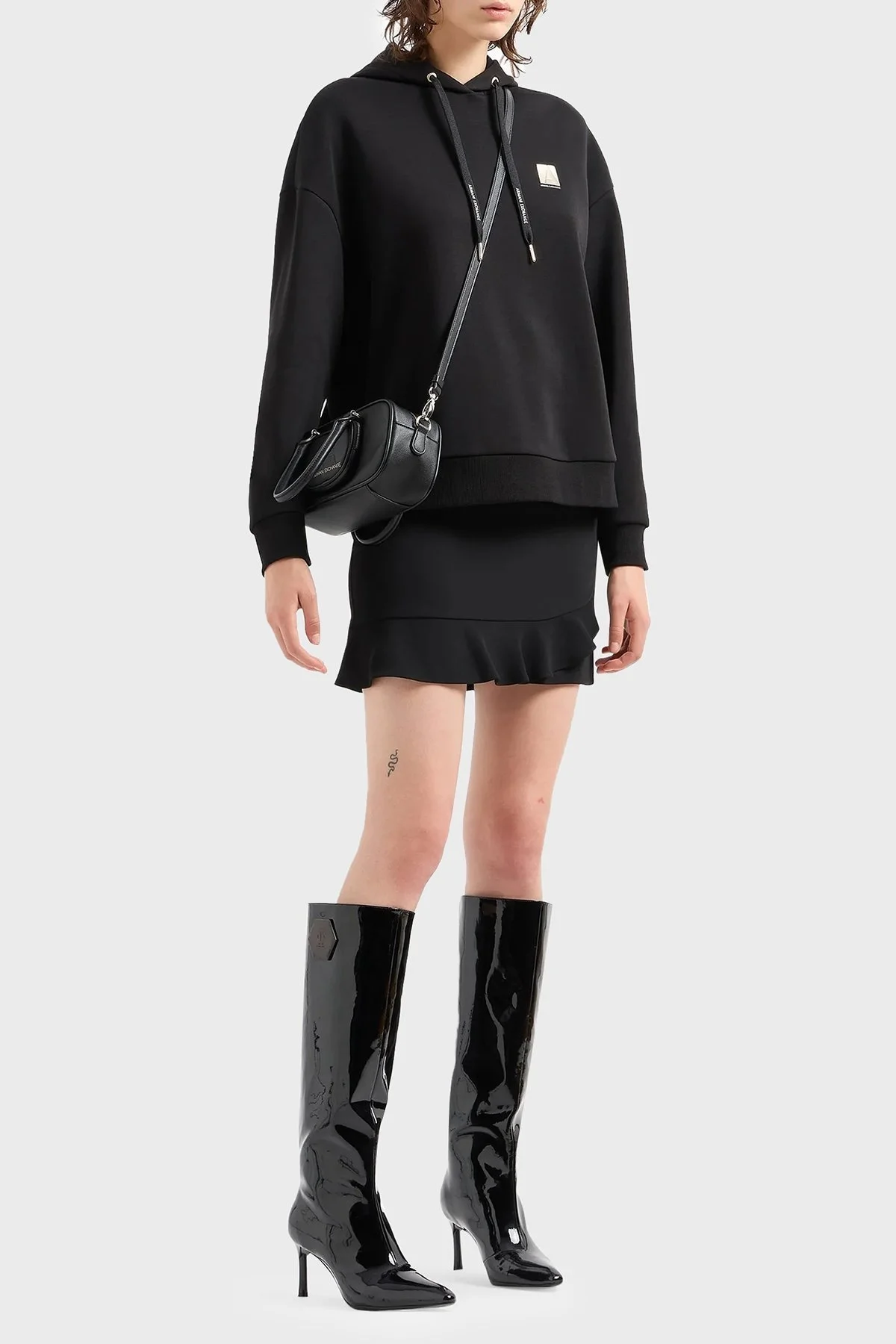 Armani Exchange Pamuklu Logolu Regular Fit Kapüşonlu Yaka Bayan Sweat 6DYM61 YJFYZ 1200 SİYAH - 3