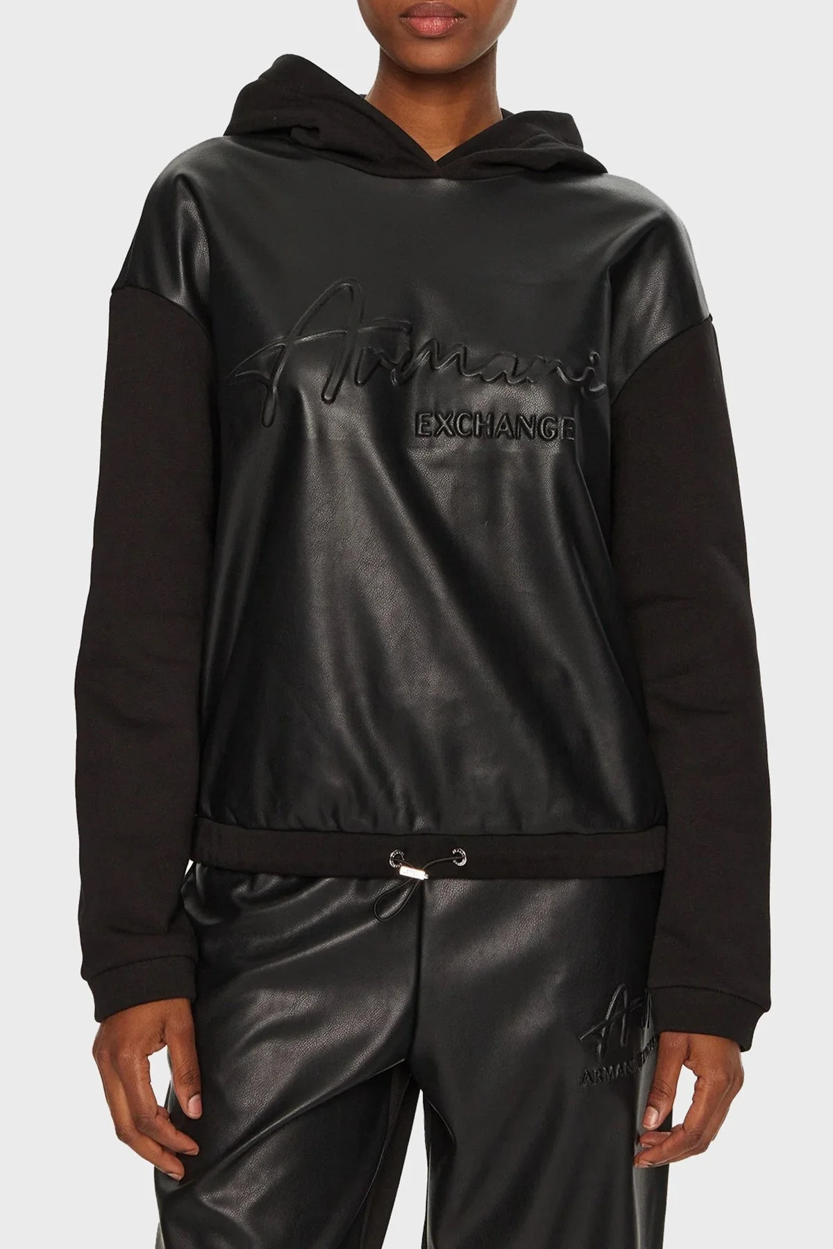Armani Exchange Pamuklu Logolu Regular Fit Kapüşonlu Yaka Bayan Sweat 6DYM90 YJFLZ 1200 SİYAH - 1