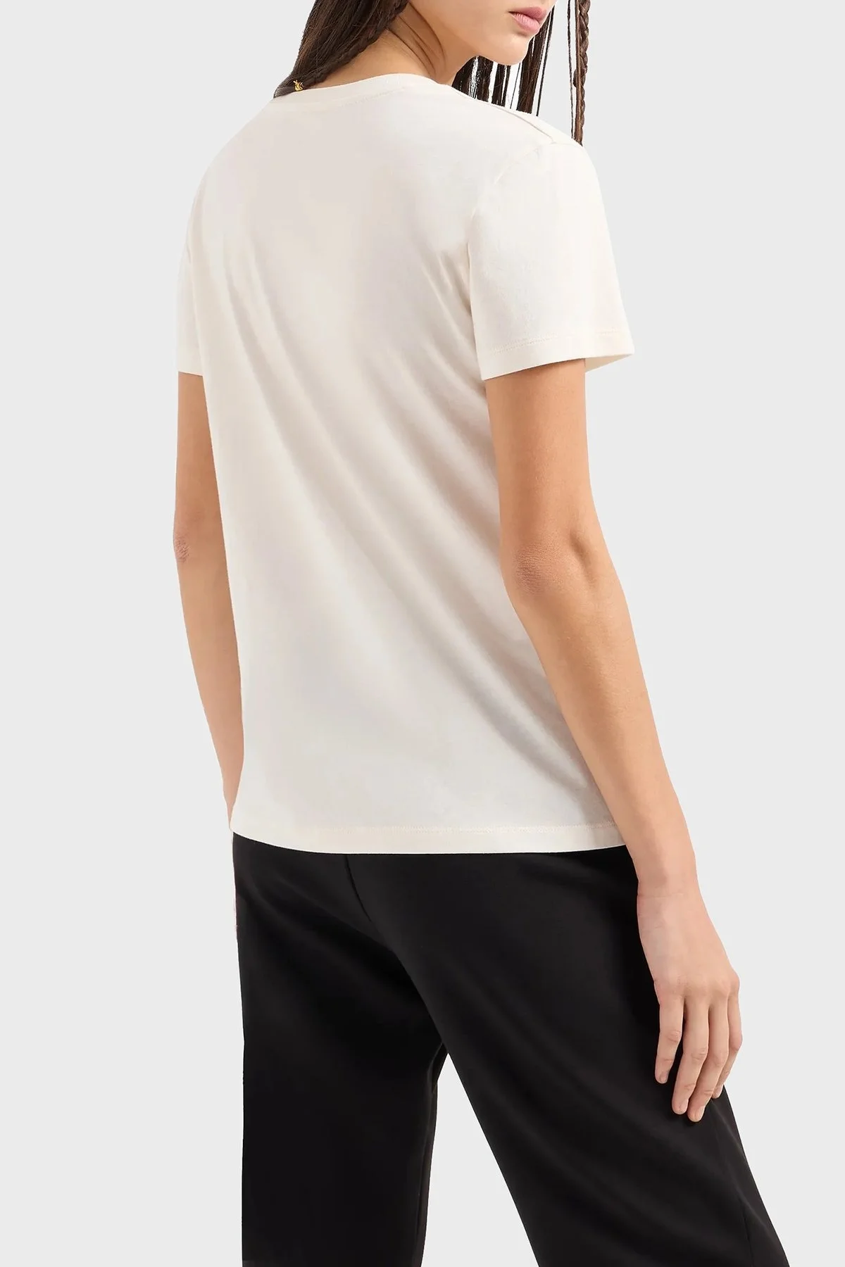 Armani Exchange Pamuklu Logolu Regular Fit V Yaka Bayan T Shirt 6DYT23 YJ3RZ 1130 EKRU - 7