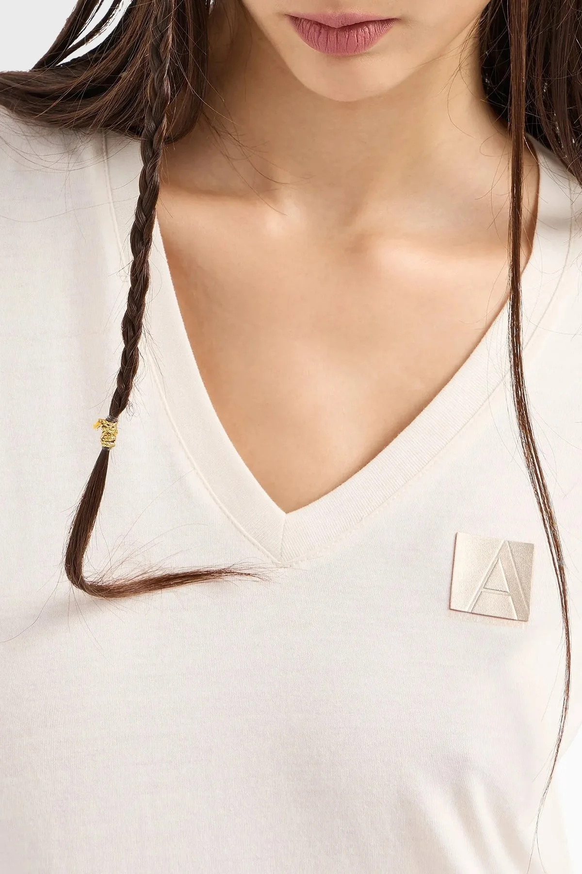 Armani Exchange Pamuklu Logolu Regular Fit V Yaka Bayan T Shirt 6DYT23 YJ3RZ 1130 EKRU - 9