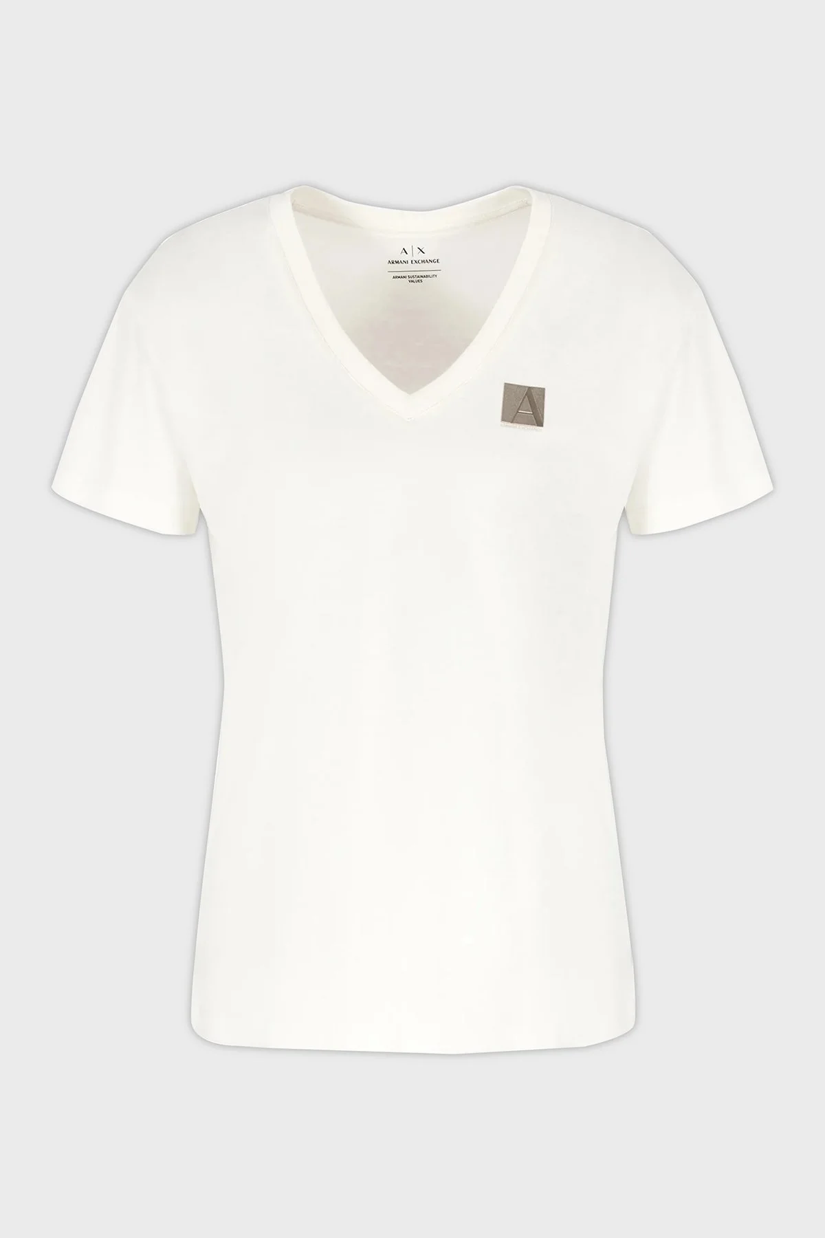 Armani Exchange Pamuklu Logolu Regular Fit V Yaka Bayan T Shirt 6DYT23 YJ3RZ 1130 EKRU - 10