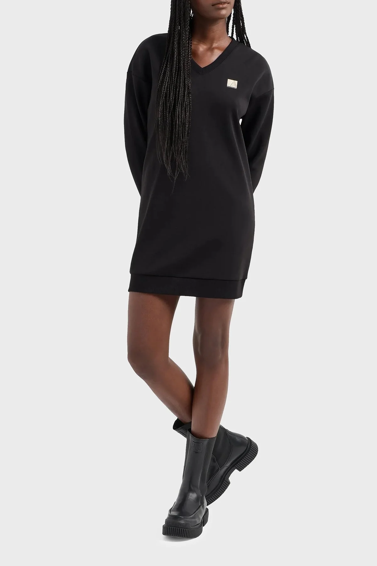 Armani Exchange Pamuklu Logolu Regular Fit V Yaka Mini Bayan Elbise 6DYA73 YJFYZ 1200 SİYAH - 6