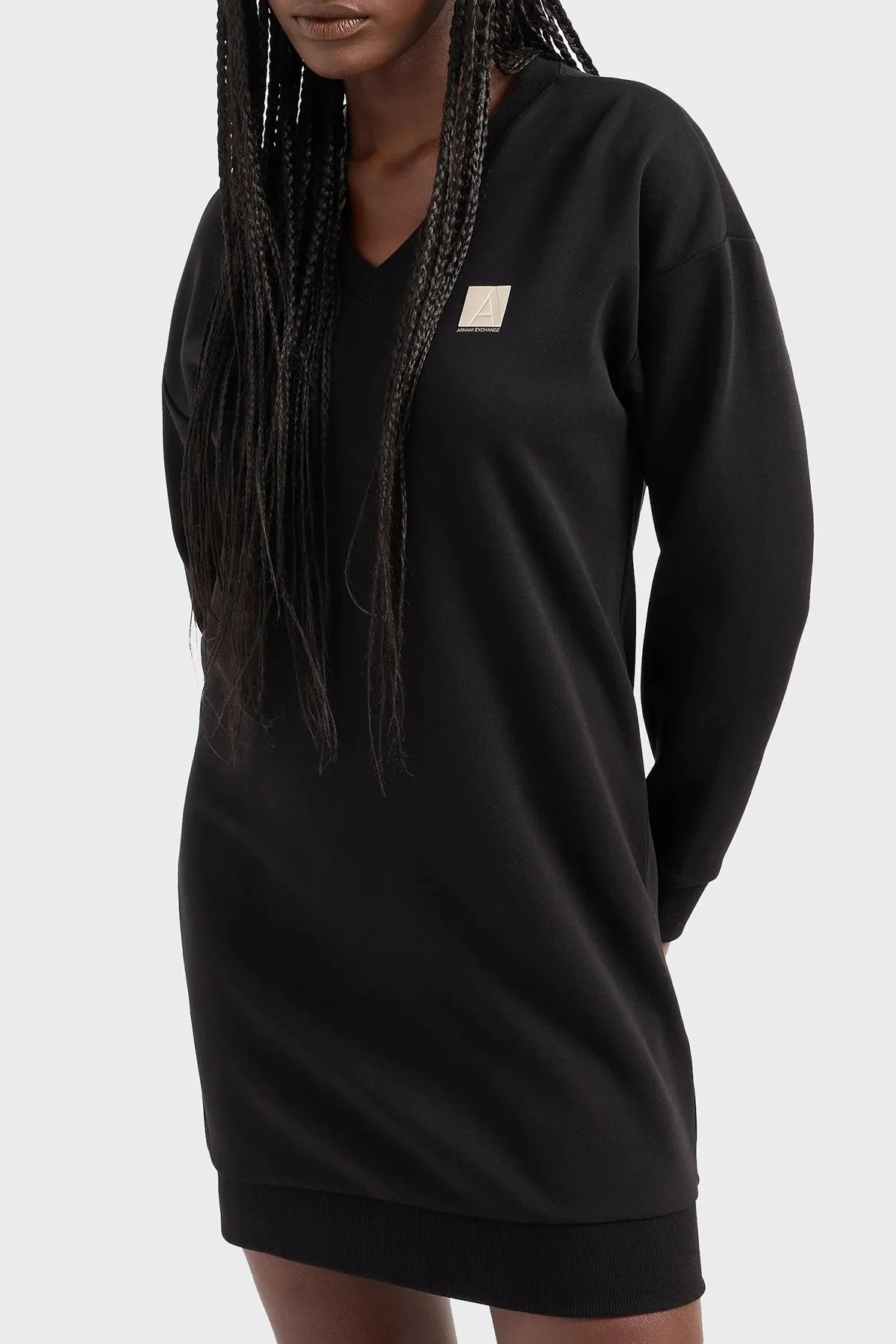 Armani Exchange Pamuklu Logolu Regular Fit V Yaka Mini Bayan Elbise 6DYA73 YJFYZ 1200 SİYAH - 9