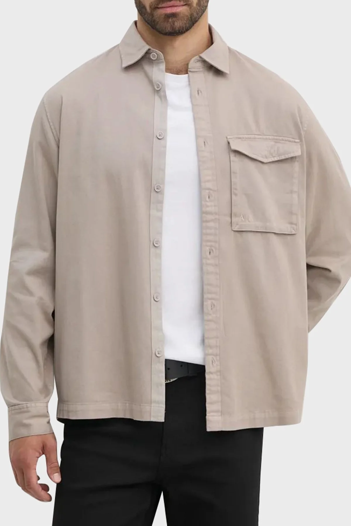 Armani Exchange Pamuklu Loose Fit Erkek Gömlek 6DZC07 ZN5EZ 17AB GRİ - 1