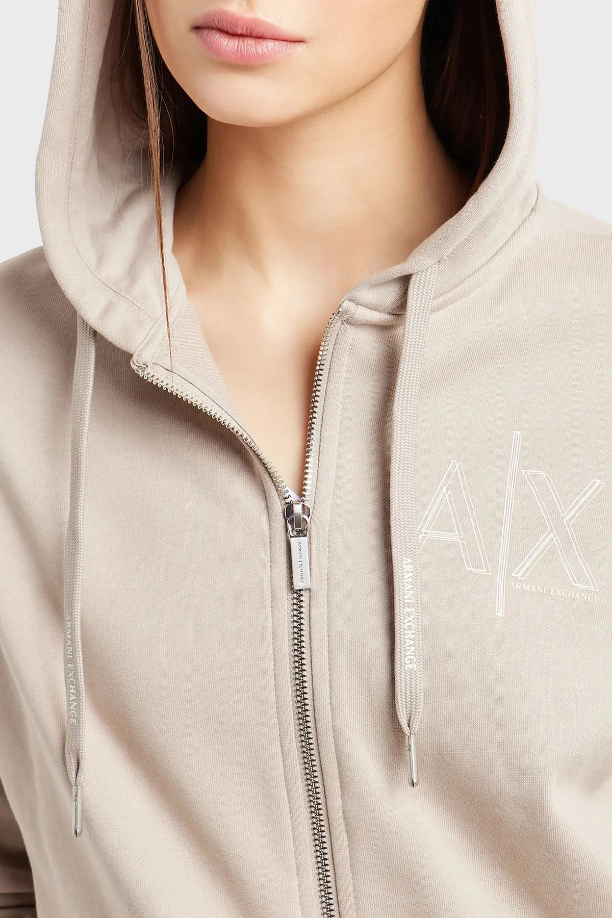 Armani Exchange Pamuklu Loose Fit Kapüşonlu Kadın Sweat 3DYM10 YJEBZ 1786 BEJ - 4