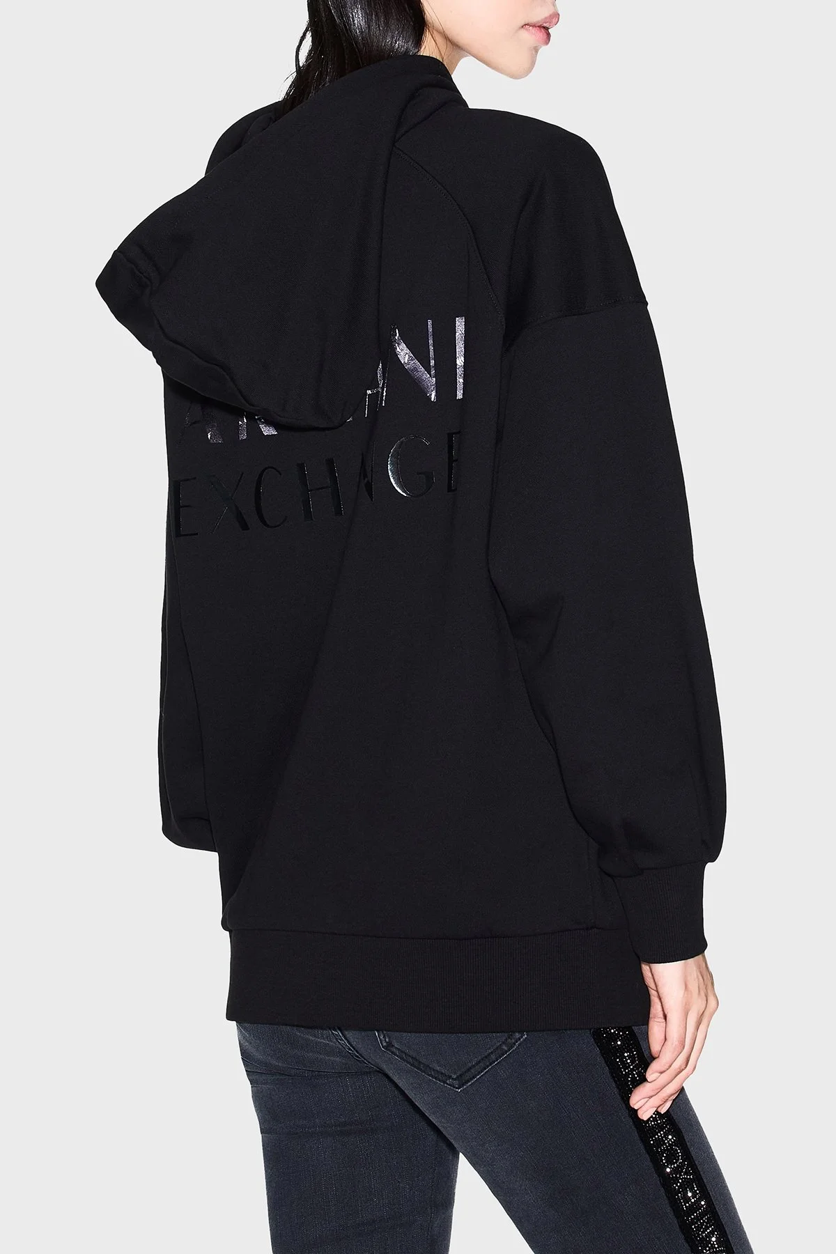 Armani Exchange Pamuklu Loose Fit Kapüşonlu Sırtta Logo Detaylı Bayan Sweat XW000748 AF16114 UC001 SİYAH - 7