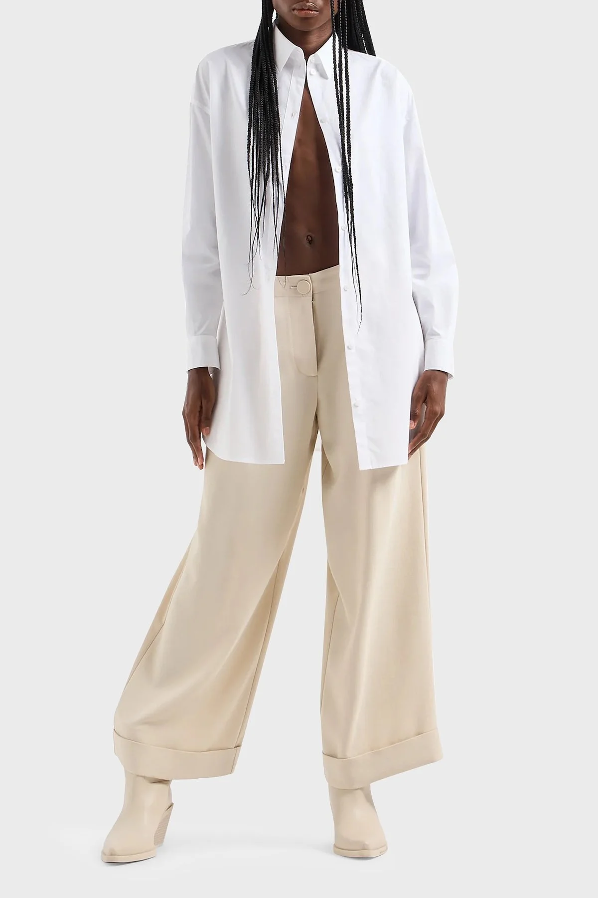 Armani Exchange Pamuklu Loose Fit Uzun Poplin Bayan Gömlek 3DYC12 YN3NZ 1000 BEYAZ - 7