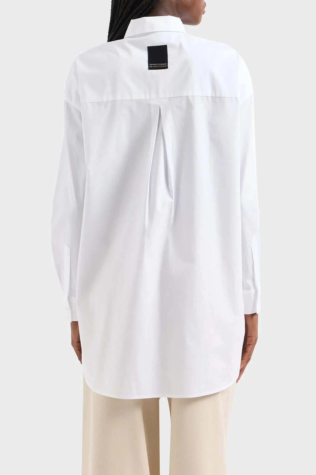 Armani Exchange Pamuklu Loose Fit Uzun Poplin Bayan Gömlek 3DYC12 YN3NZ 1000 BEYAZ - 8