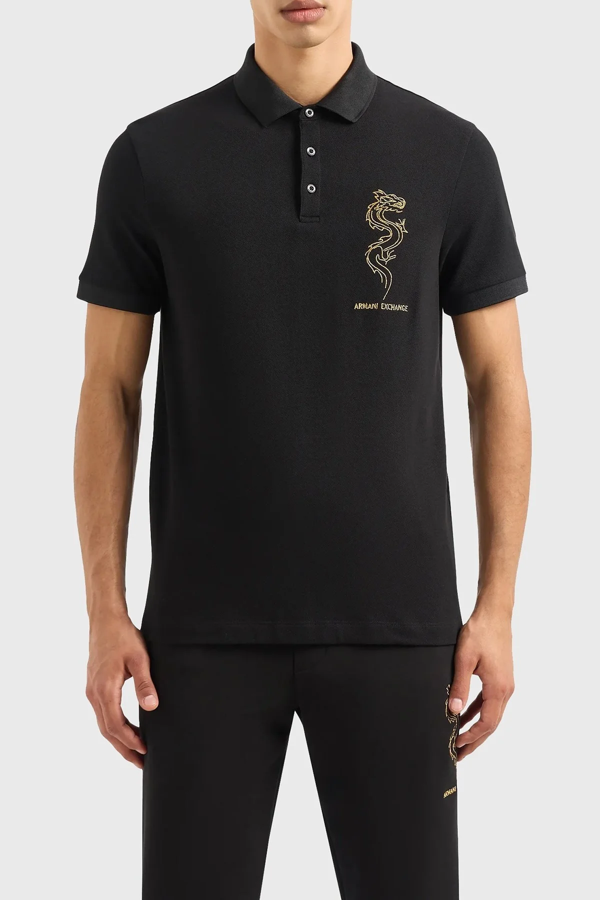 Armani Exchange Pamuklu Nakışlı Polo Yaka T shirt Erkek Polo Yaka T Shirt 3DZFDF ZJM5Z 1200 SİYAH - 1
