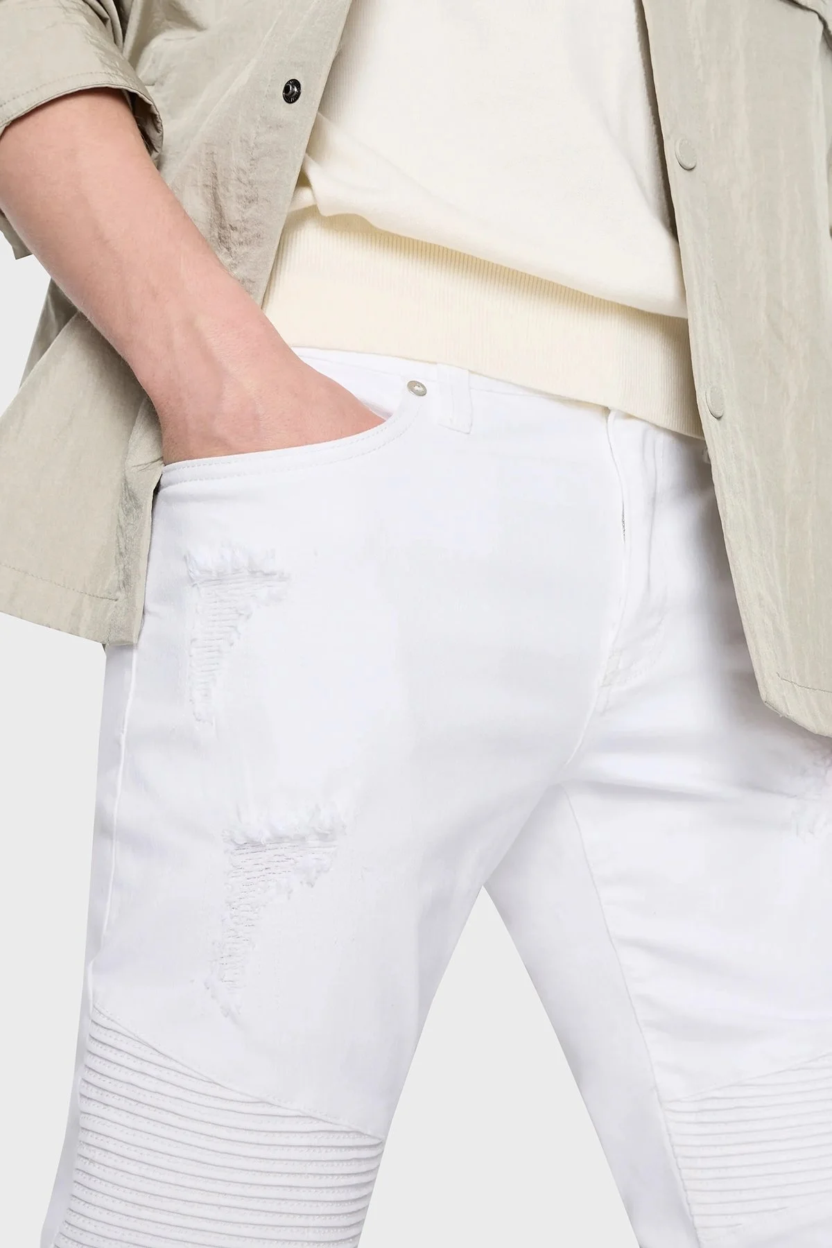 Armani Exchange Pamuklu Normal Bel Skinny Fit Dar Paça Jeans Erkek Kot Pantolon 3RZJ27 Z1AAZ 1100 BEYAZ - 2