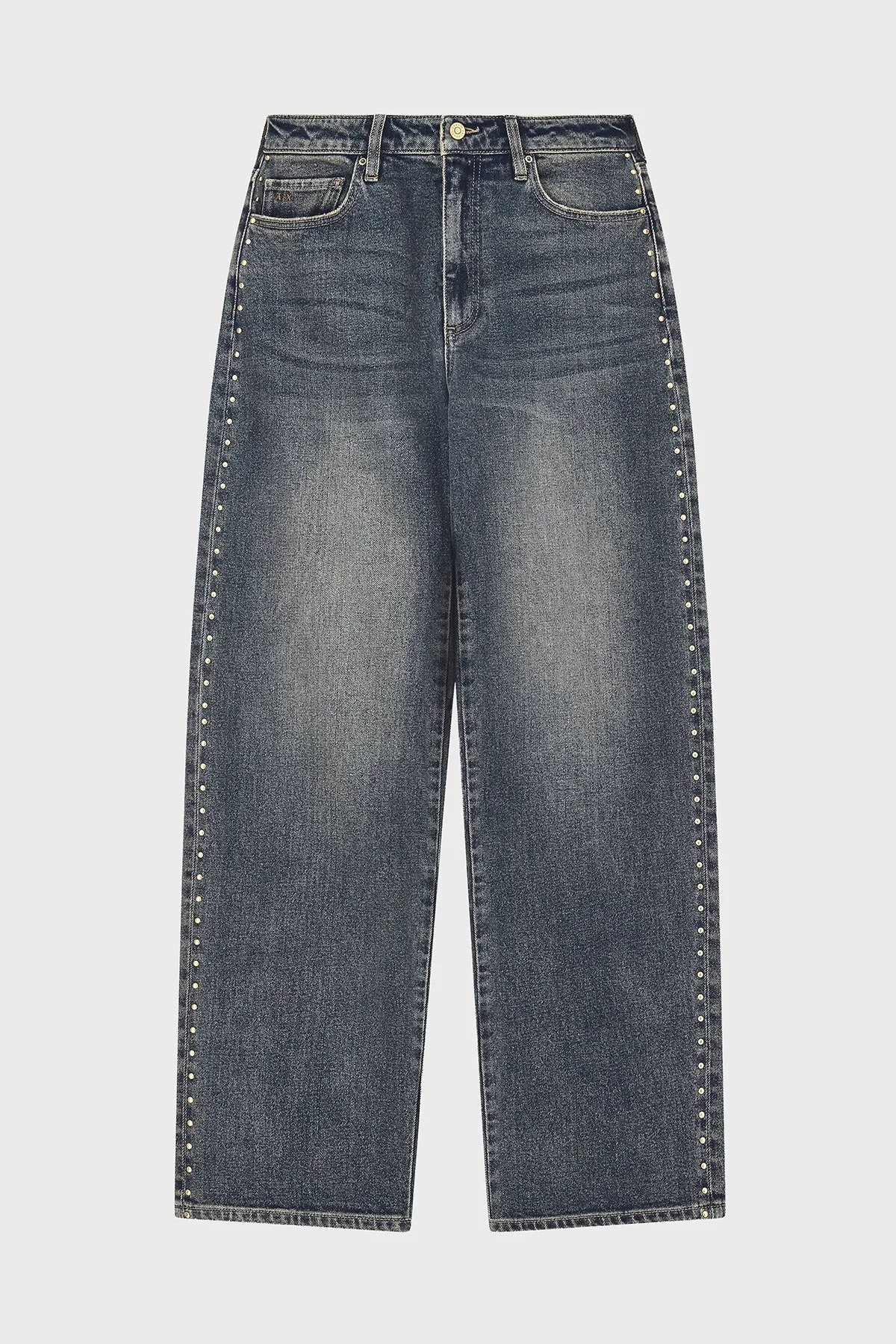 Armani Exchange Pamuklu Oversize Fit Zımba Detaylı Geniş Paça Jeans Kadın Kot Pantolon XW000100 AF25765 MB001 Mavi - 1
