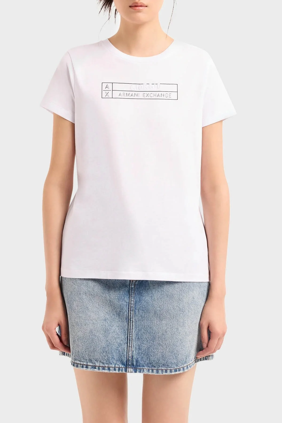 Armani Exchange Pamuklu Regular Fit Bayan T Shirt 3DYT01 YJ3RZ 1000 BEYAZ - 1