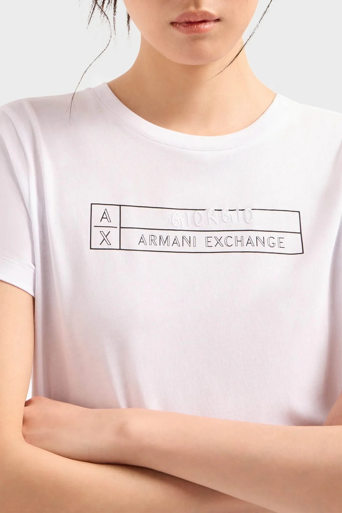 Armani Exchange Pamuklu Regular Fit Bayan T Shirt 3DYT01 YJ3RZ 1000 BEYAZ - 2