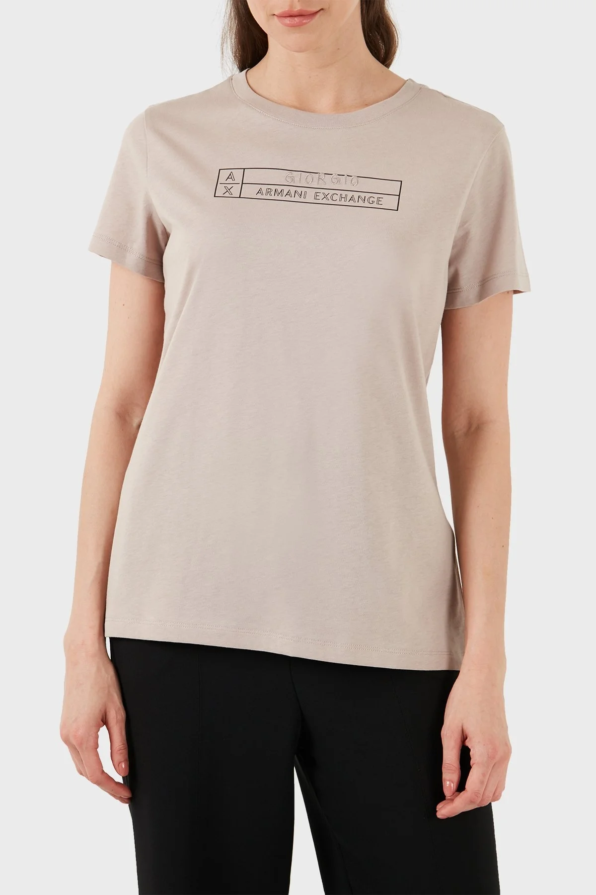 Armani Exchange Pamuklu Regular Fit Bayan T Shirt 3DYT01 YJ3RZ 1786 BEJ - 1