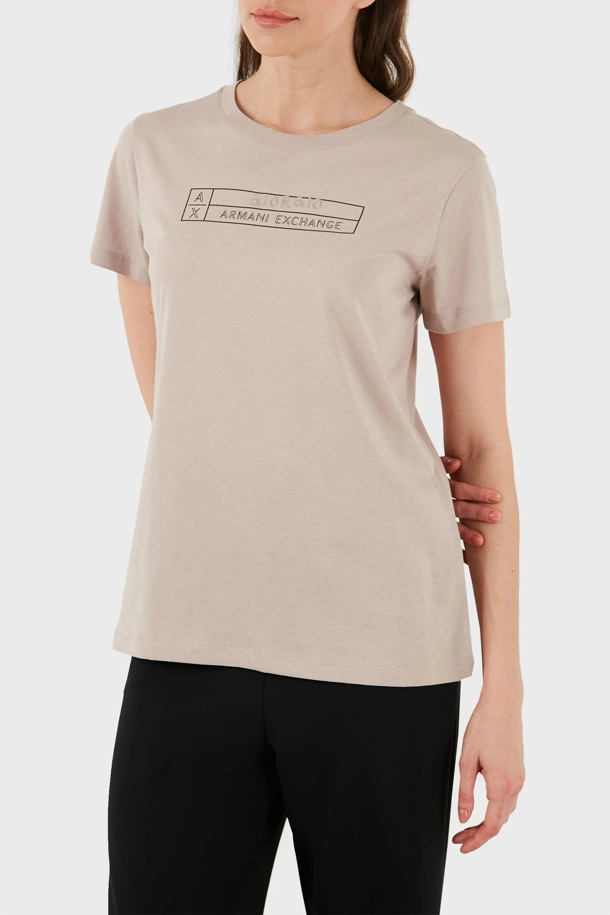 Armani Exchange Pamuklu Regular Fit Bayan T Shirt 3DYT01 YJ3RZ 1786 BEJ - 4