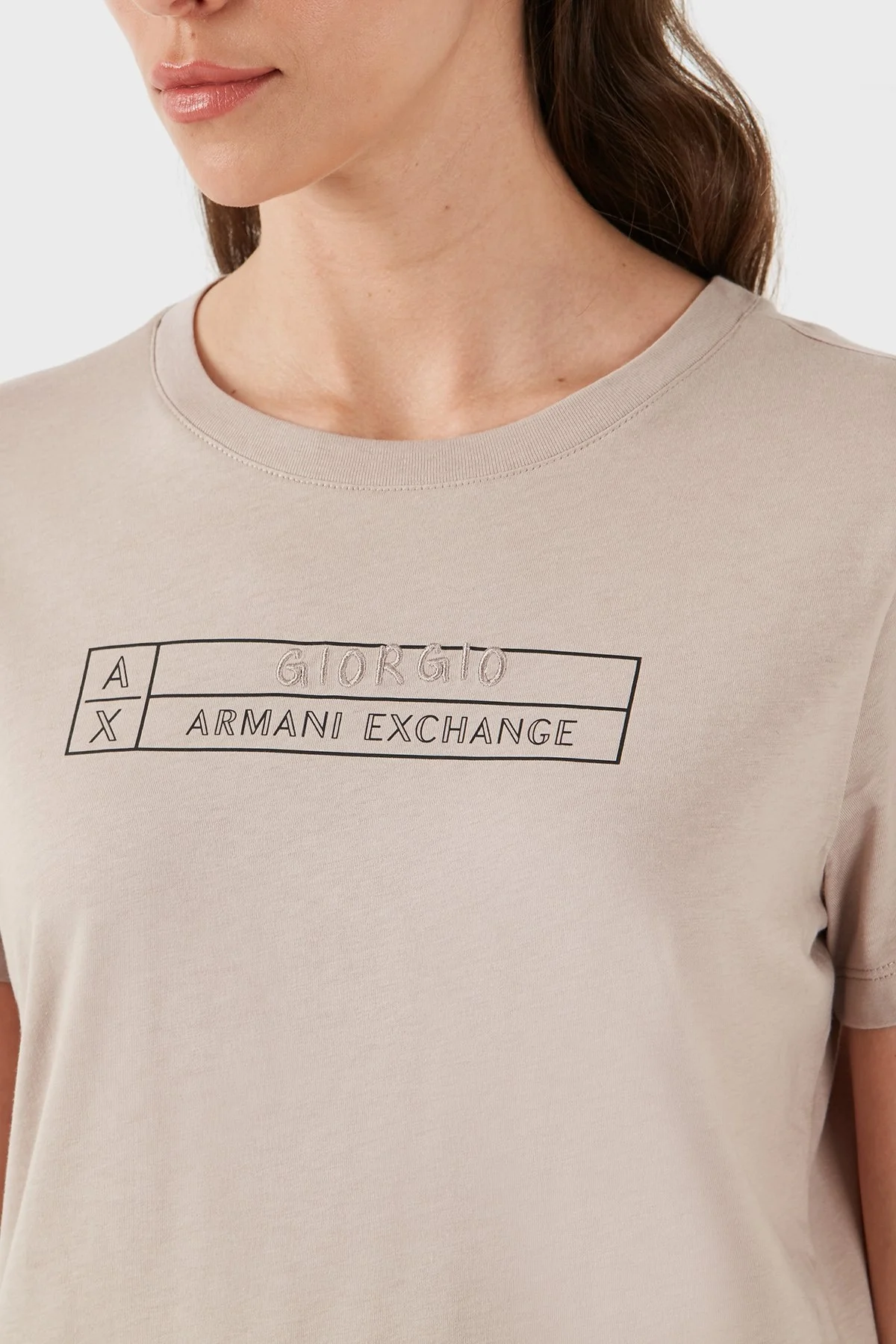 Armani Exchange Pamuklu Regular Fit Bayan T Shirt 3DYT01 YJ3RZ 1786 BEJ - 6