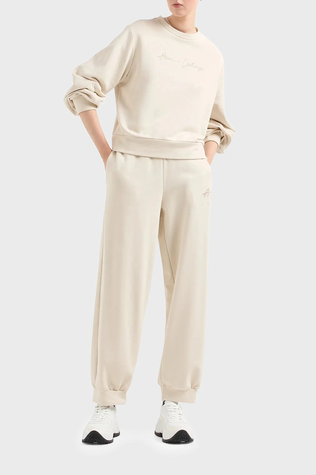 Armani Exchange Pamuklu Regular Fit Bisiklet Yaka Bayan Sweat 3DYM13 YJFFZ 1787 BEJ - 2