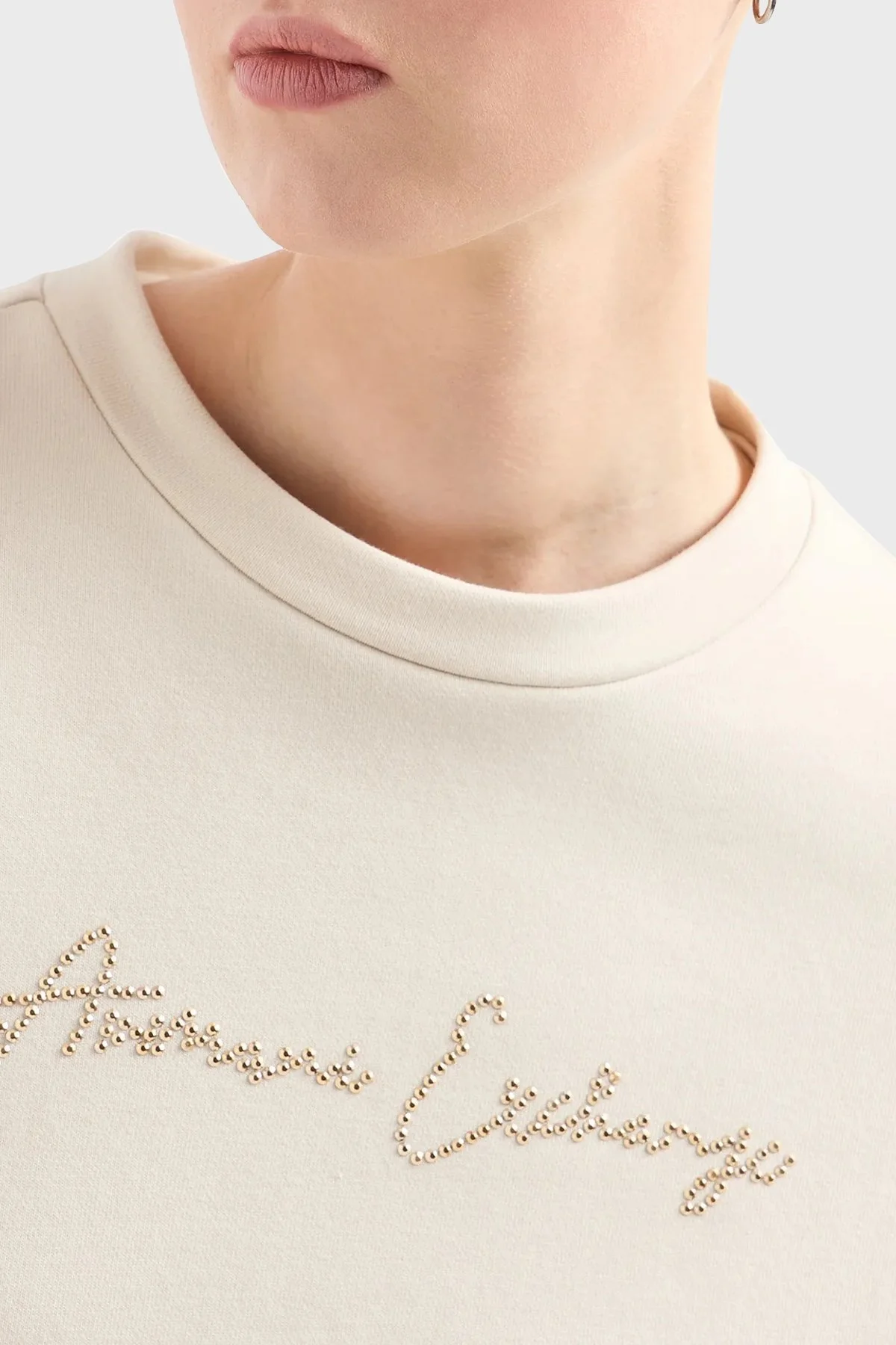 Armani Exchange Pamuklu Regular Fit Bisiklet Yaka Bayan Sweat 3DYM13 YJFFZ 1787 BEJ - 4