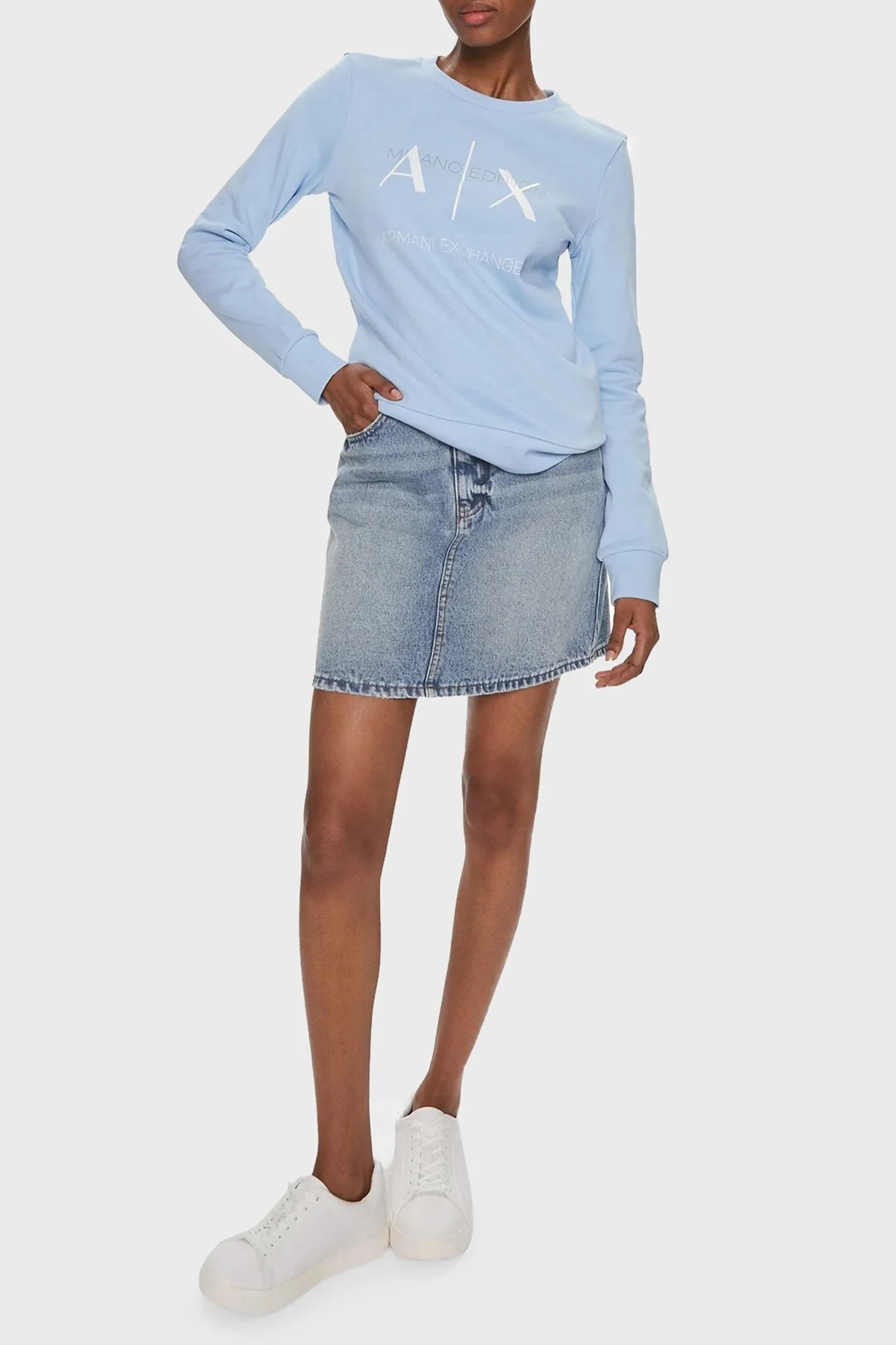 Armani Exchange Pamuklu Regular Fit Bisiklet Yaka Bayan Sweat 3DYM92 YJFDZ 15DD MAVİ - 3