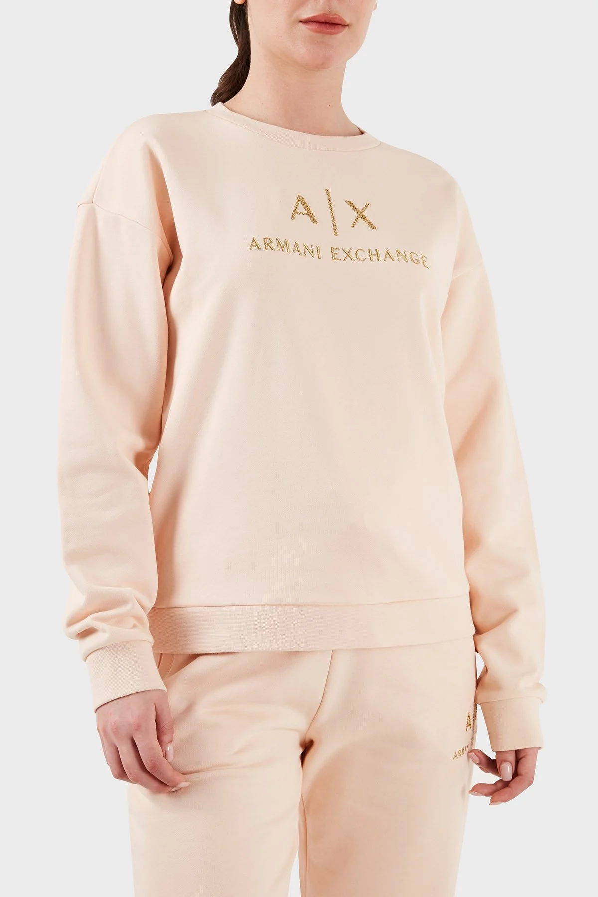 Armani Exchange Pamuklu Regular Fit Bisiklet Yaka Bayan Sweat 3DYMAA YJ68Z 14BD PUDRA - 4