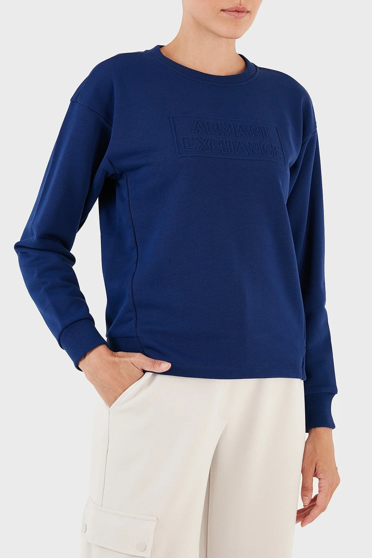 Armani Exchange Pamuklu Regular Fit Bisiklet Yaka Bayan Sweat 6RYM89 YJECZ 25EL MAVİ - 1