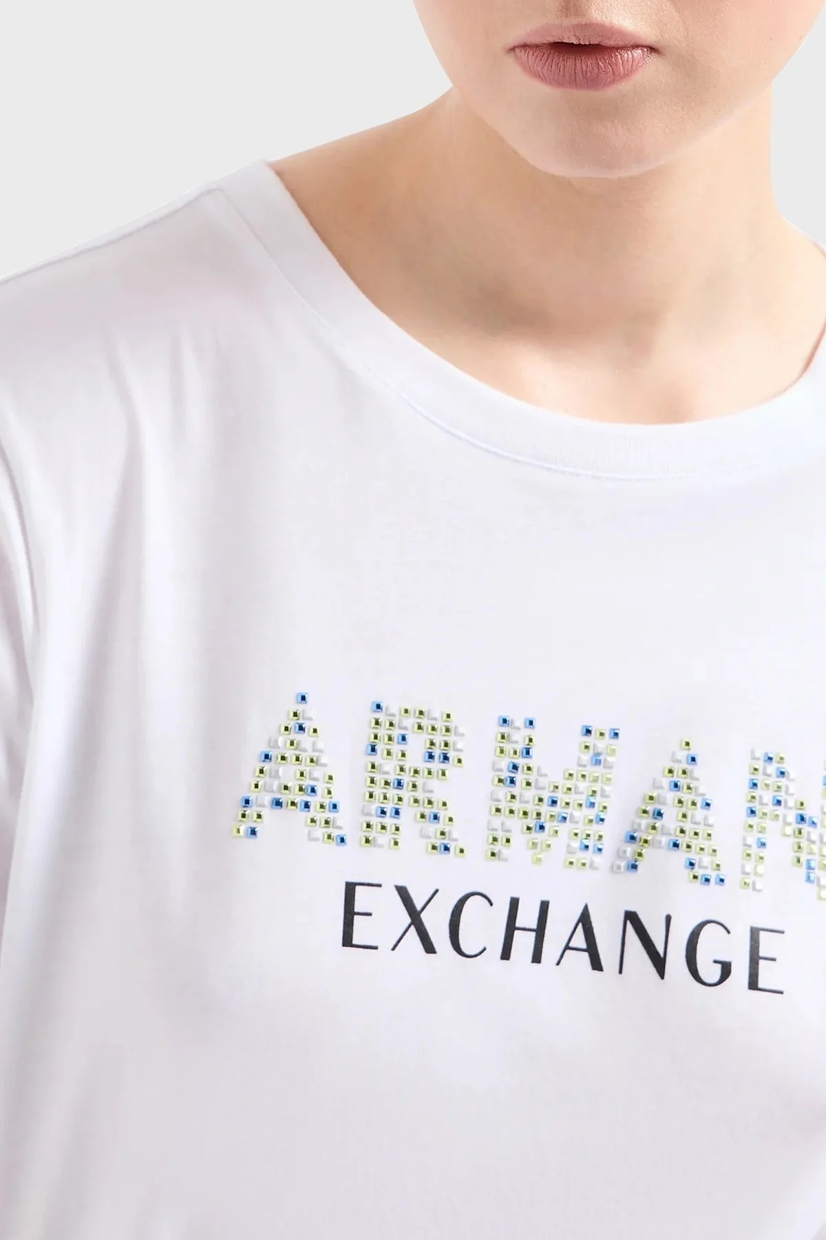 Armani Exchange Pamuklu Regular Fit Bisiklet Yaka Bayan T Shirt 3DYT13 YJ8QZ 1000 BEYAZ - 8