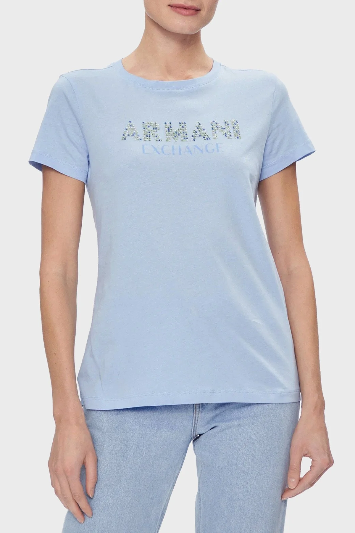 Armani Exchange Pamuklu Regular Fit Bisiklet Yaka Bayan T Shirt 3DYT13 YJ8QZ 15DD MAVİ - 1
