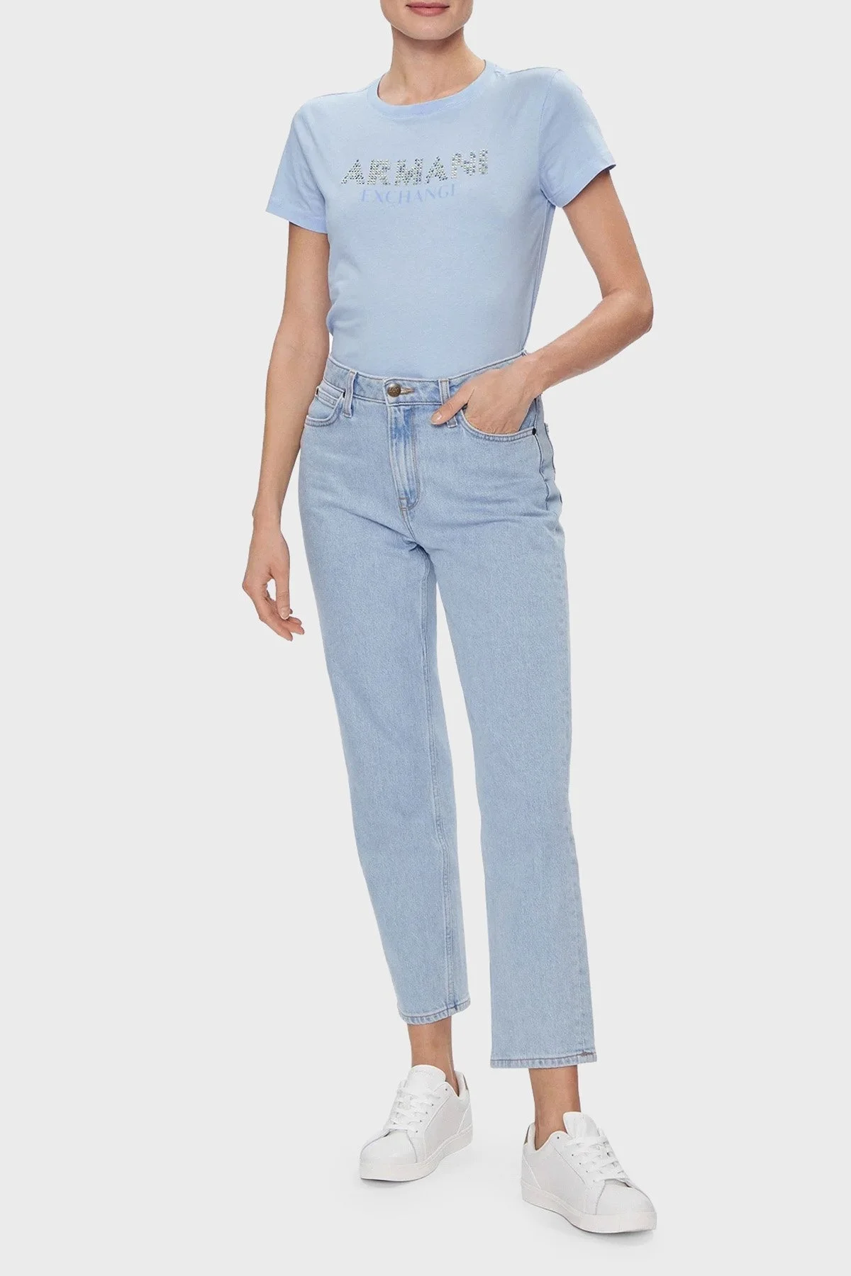 Armani Exchange Pamuklu Regular Fit Bisiklet Yaka Bayan T Shirt 3DYT13 YJ8QZ 15DD MAVİ - 3