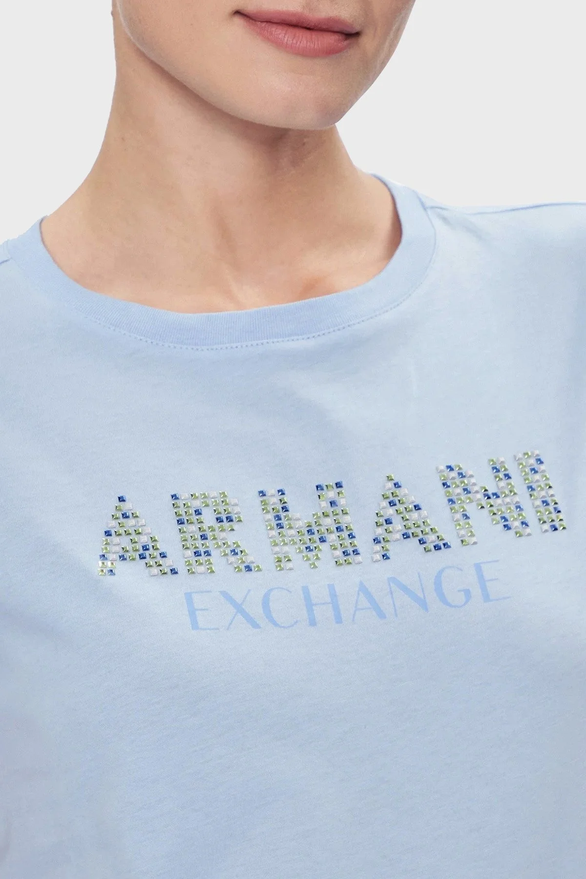 Armani Exchange Pamuklu Regular Fit Bisiklet Yaka Bayan T Shirt 3DYT13 YJ8QZ 15DD MAVİ - 4