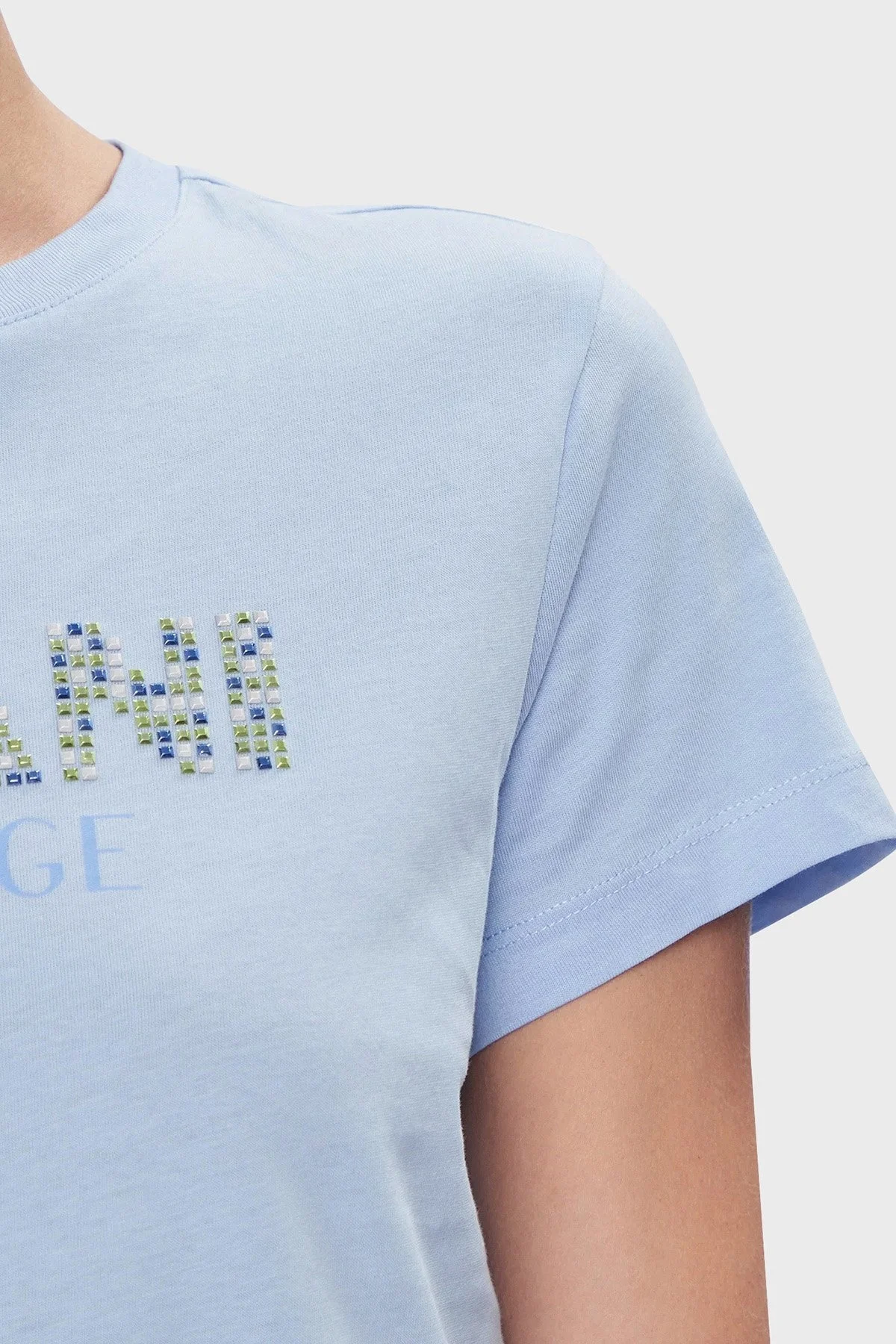 Armani Exchange Pamuklu Regular Fit Bisiklet Yaka Bayan T Shirt 3DYT13 YJ8QZ 15DD MAVİ - 5