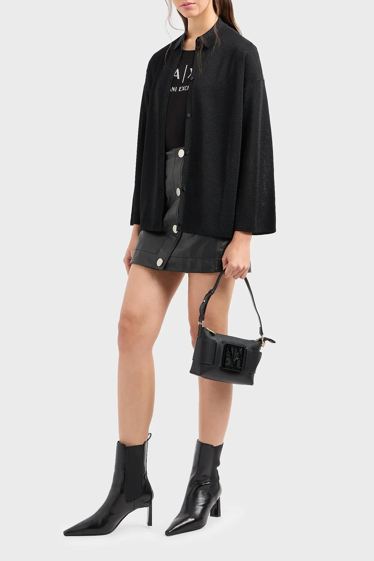 Armani Exchange Pamuklu Regular Fit Bisiklet Yaka Bayan T Shirt 3DYTAF YJG3Z 1200 SİYAH - 4